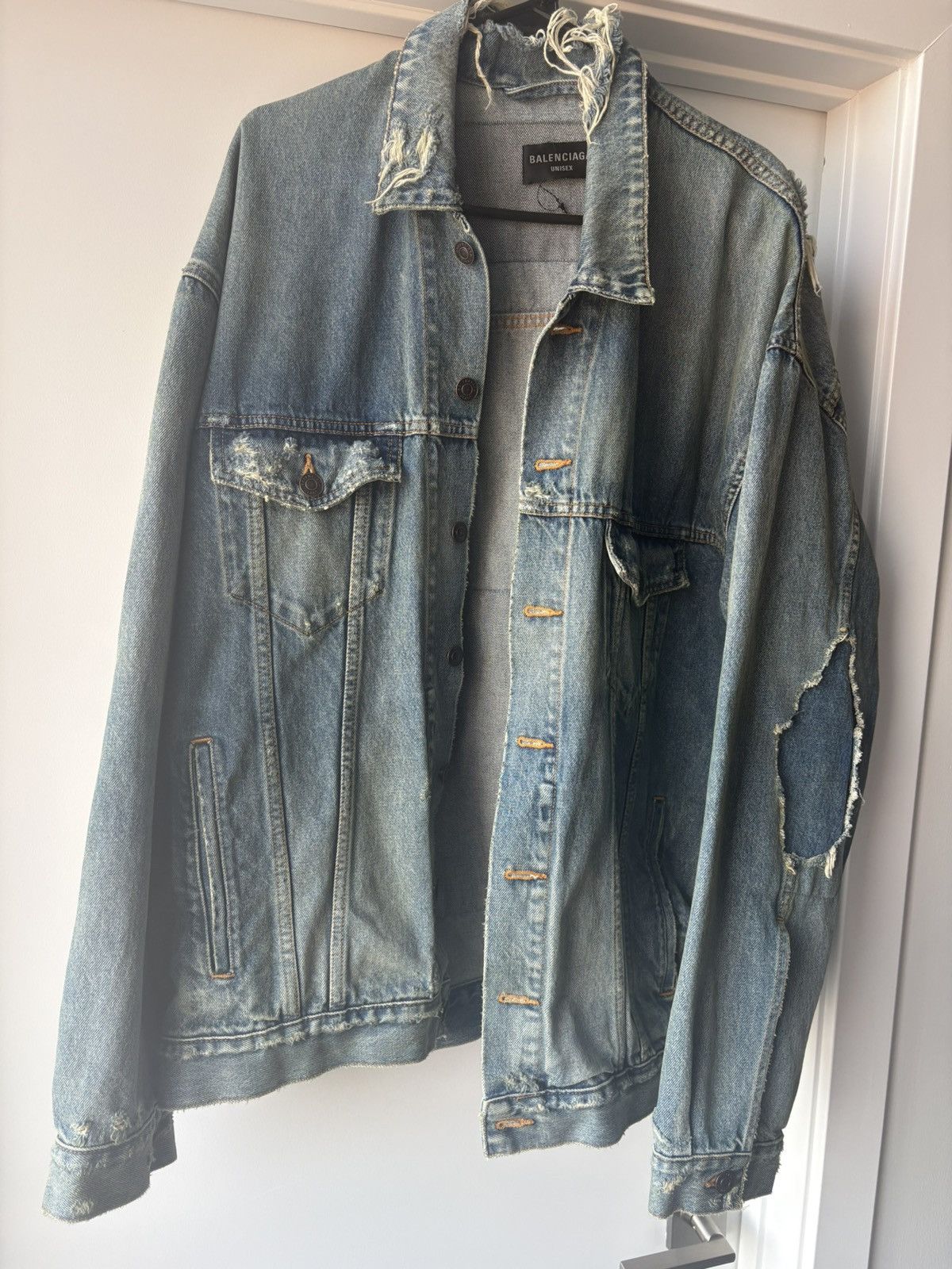 Balenciaga Balenciaga Destroyed Denim Jacket Size US XXL / EU 58 / 5 - 1 Thumbnail