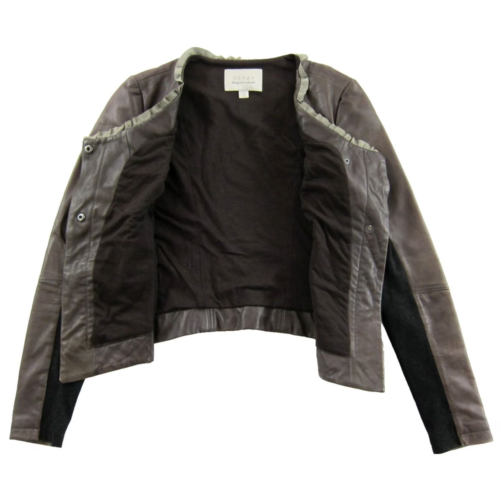 Vintage Hinge Women Blazer Moto Jacket Small Brown Ruffle Neck Soft Leather Crop Size S / US 4 / IT 40 - 4 Thumbnail