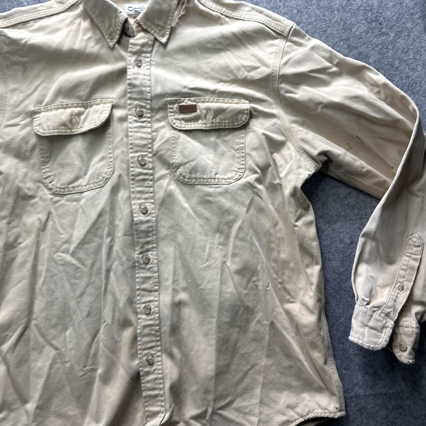 Carhartt VINTAGE Carhartt Shirt Mens XLT Beige Cotton Twill Workwear Button Up Distressed Size US XL / EU 56 / 4 - 6 Thumbnail
