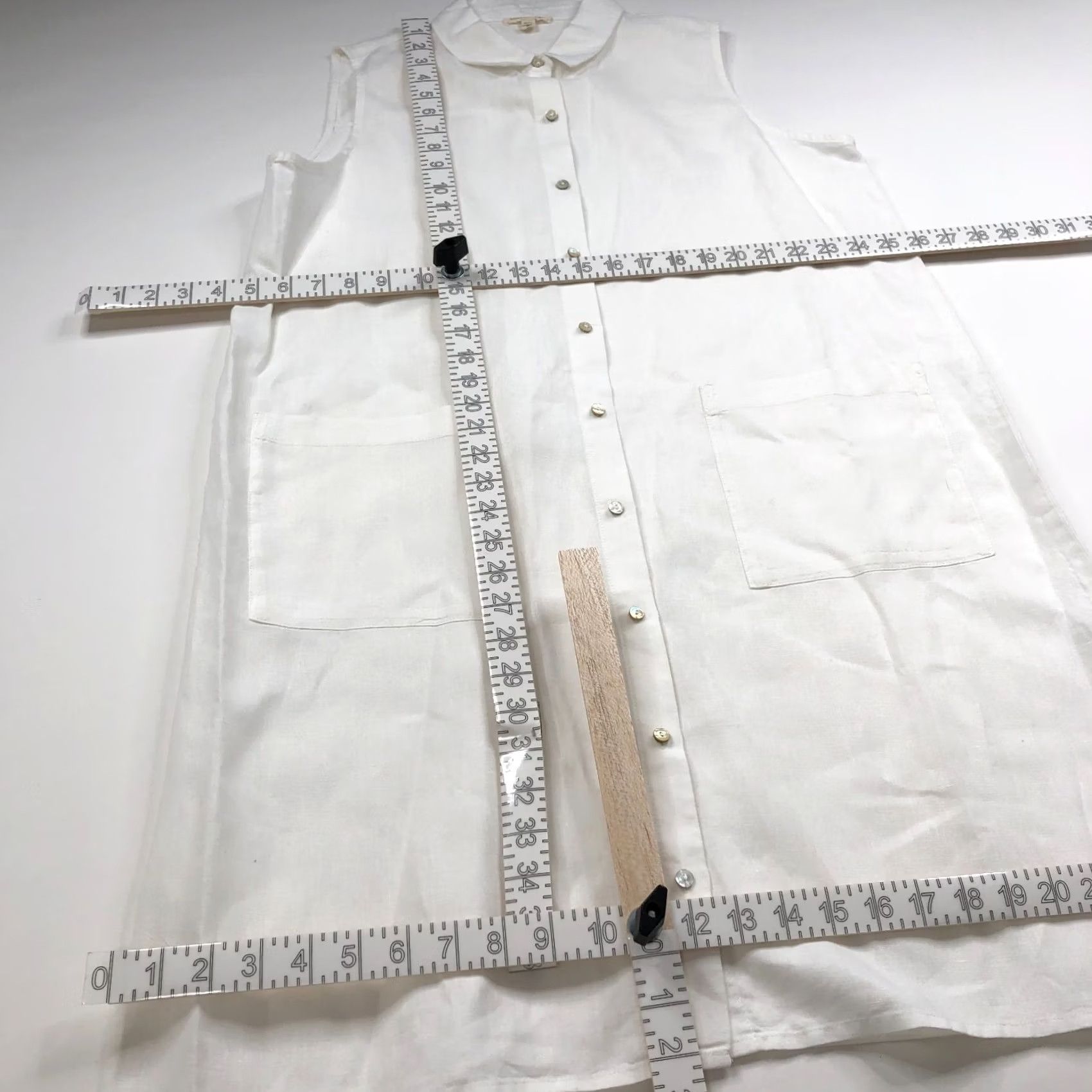 Eileen Fisher Eileen Fisher Shirt Dress White 100% Linen Knee Length Button Front M - Womens, Regular, Solid, Pockets, Collared, Sleeveless, Vintage No Size M / US 6-8 / IT 42-44 - 3 Thumbnail
