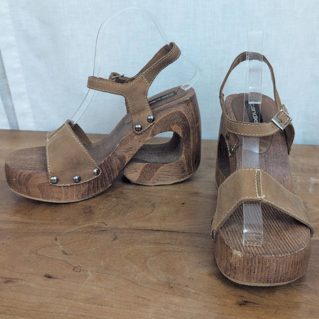 Vintage Vintage Candie's Wooden Platform Strappy Sandal Heels 8.5M Size US 8.5 / IT 38.5 - 1 Thumbnail