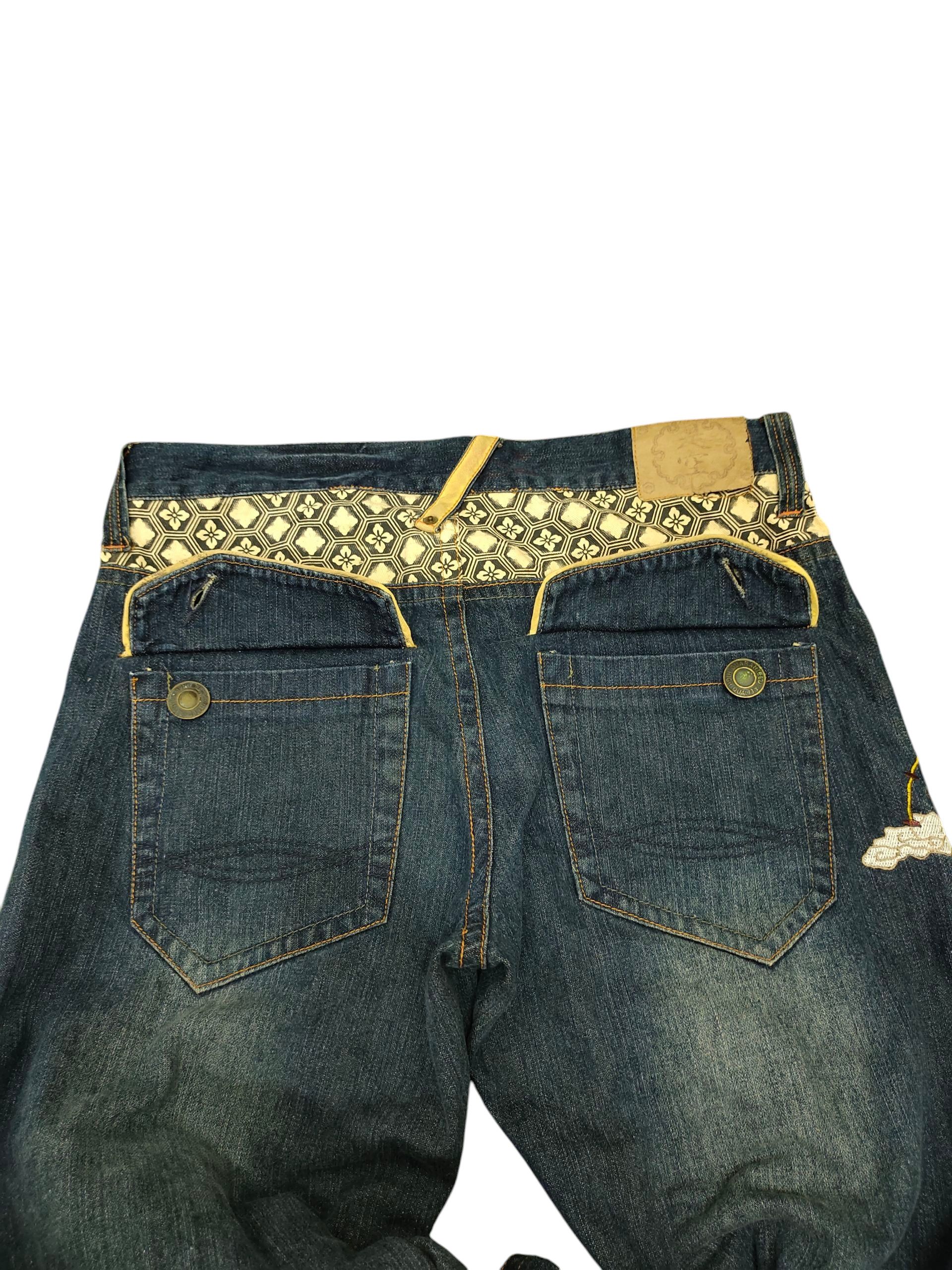 Karakuri Tamashii Japanese Sukajan Seku Raijin and Fujin Embroidered Jeans Size US 35 - 15 Thumbnail