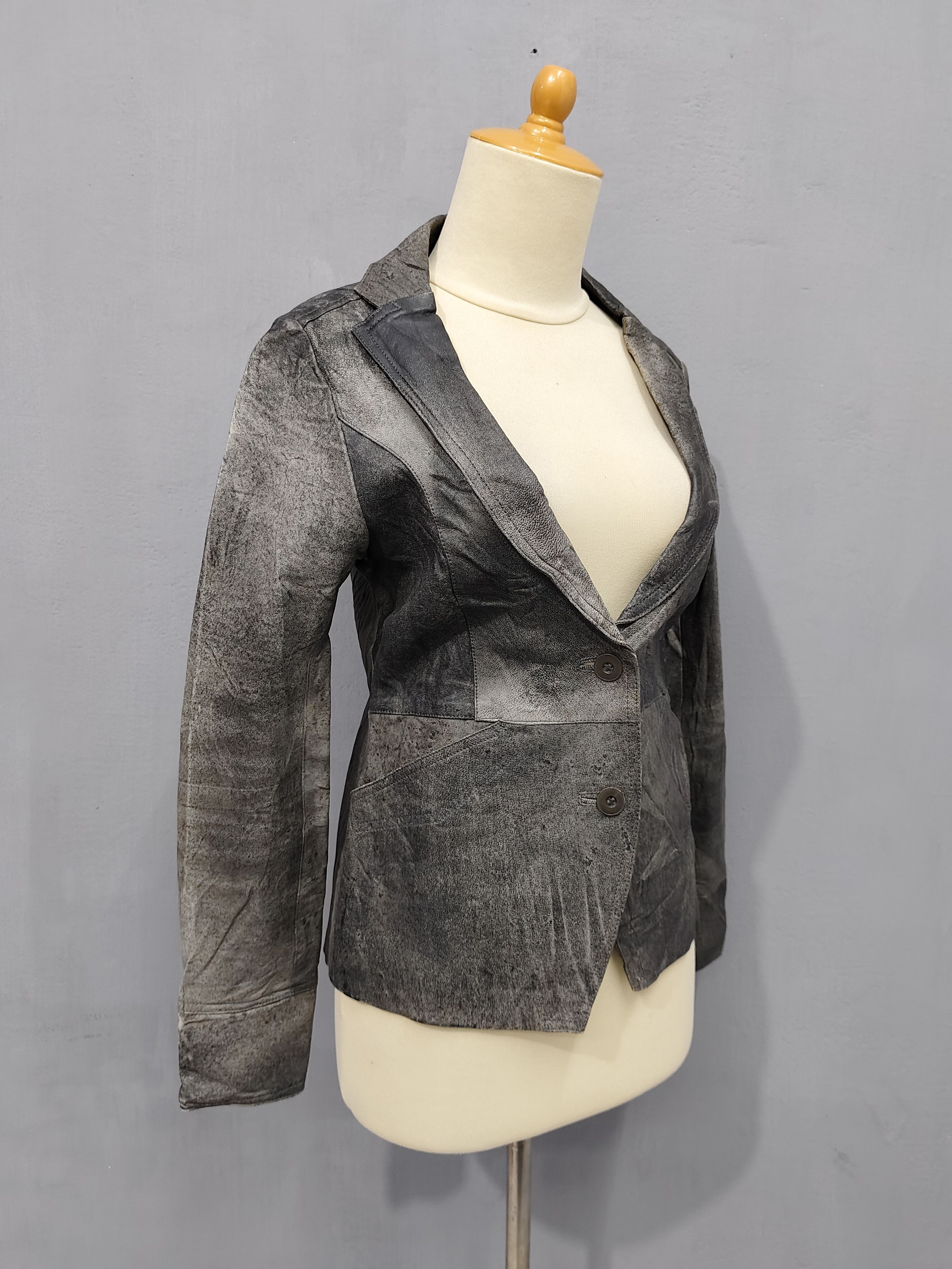 If Six Was Nine 00s BAD Super-Grunge Distressed Washed Leather Jacket Size M / US 6-8 / IT 42-44 - 3 Thumbnail