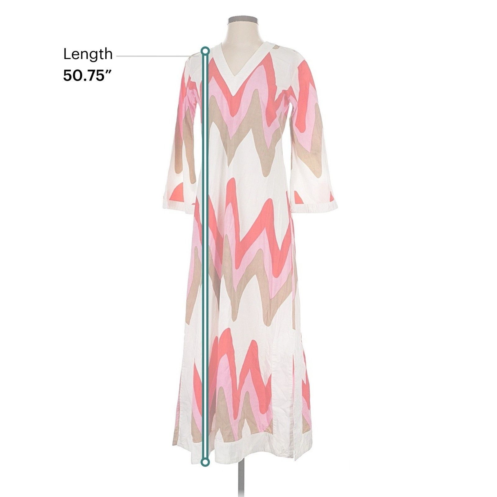 Other Virginia Witneck Red White Zig Zag Maxi Kaftan Cotton Small Size S / US 4 / IT 40 - 3 Thumbnail