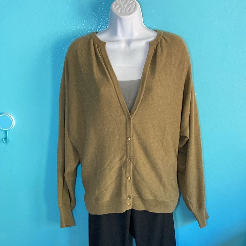 Magaschoni Magaschoni Size M Dolman Sleeve V-Neck Olive Knit Cardigan O Size M / US 6-8 / IT 42-44 - 2 Thumbnail