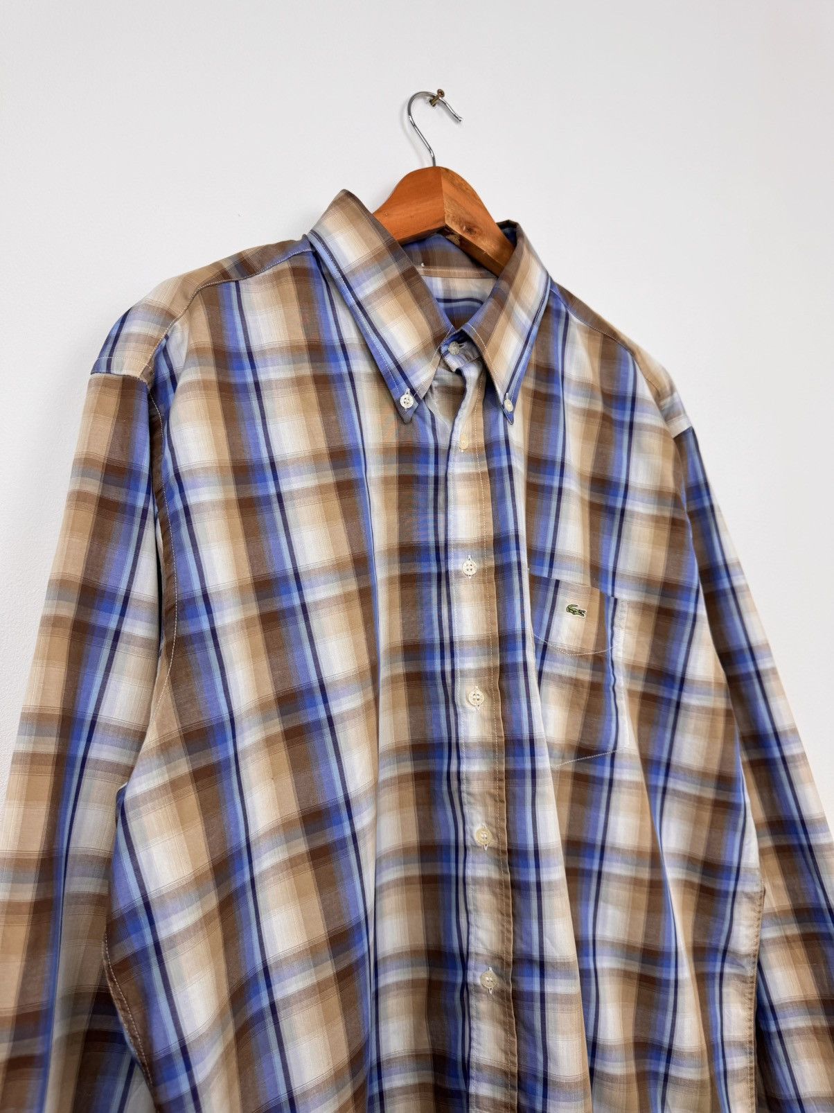 Lacoste Lacoste Men Classic Plaid Cotton Button Up Brown Blue Size S Size US S / EU 44-46 / 1 - 3 Thumbnail