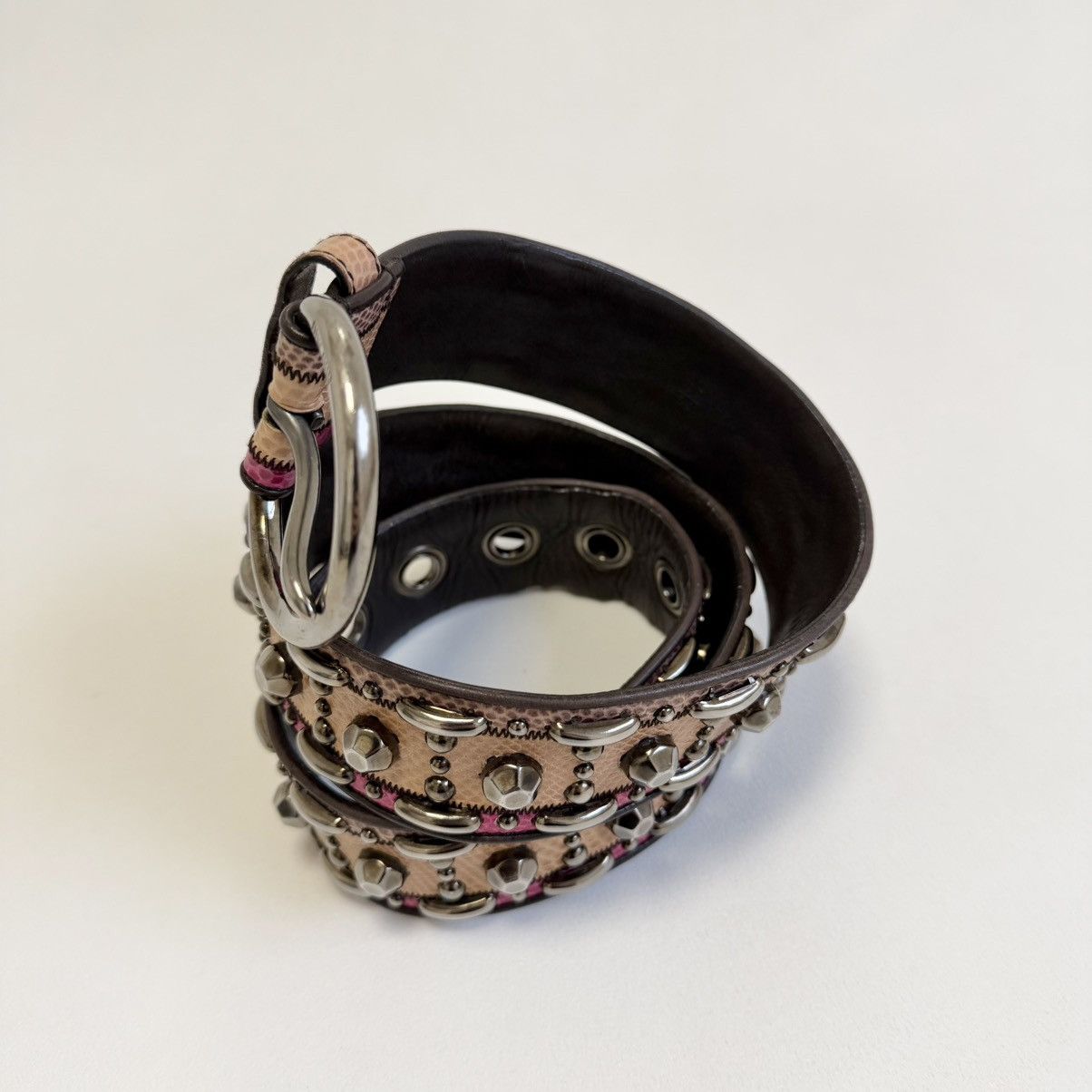 Miu Miu Mid 2000s Studded Snake Print Leather Belt Size ONE SIZE - 5 Thumbnail