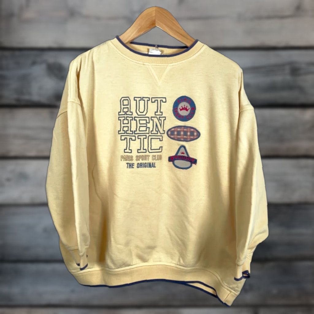 Vintage VINTAGE Paris Sport Club Sweatshirt Adults XL Pale Yellow Embroidered Logo Graphic Print Boxy Fit 90s Hipster Retro Mens Sweater Size US XL / EU 56 / 4 - 1 Thumbnail