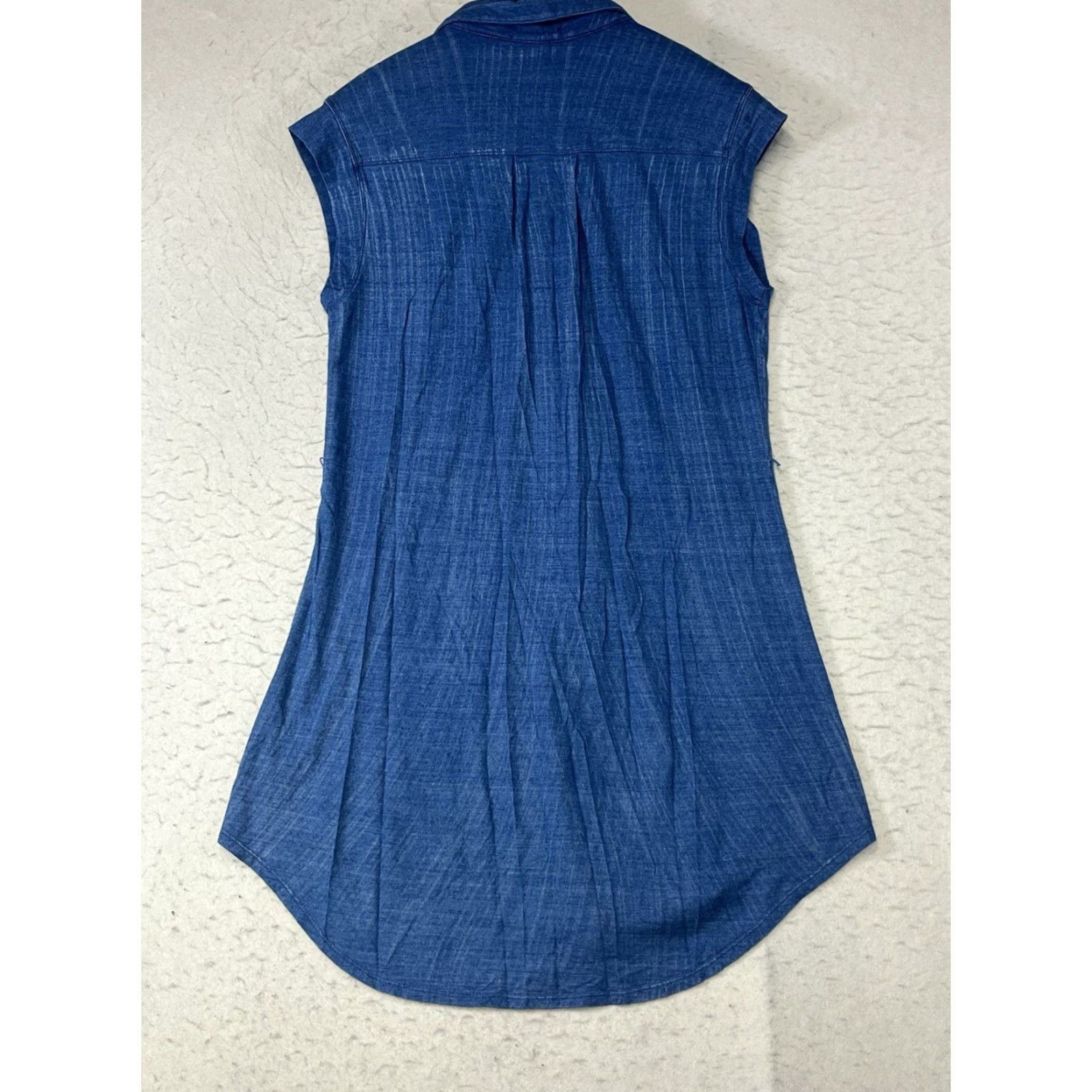 Anthropologie Cloth & Stone By Anthropologie Dress Womens Size Medium Blue 100% Cotton Casual Sleeveless Chambray Lyocell Collared Pullover Short Dress Size M / US 6-8 / IT 42-44 - 2 Thumbnail