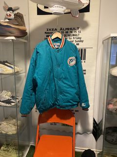 Vintage Miami Dolphins Satin Snap Varsity Jacket Bomber Chalk 