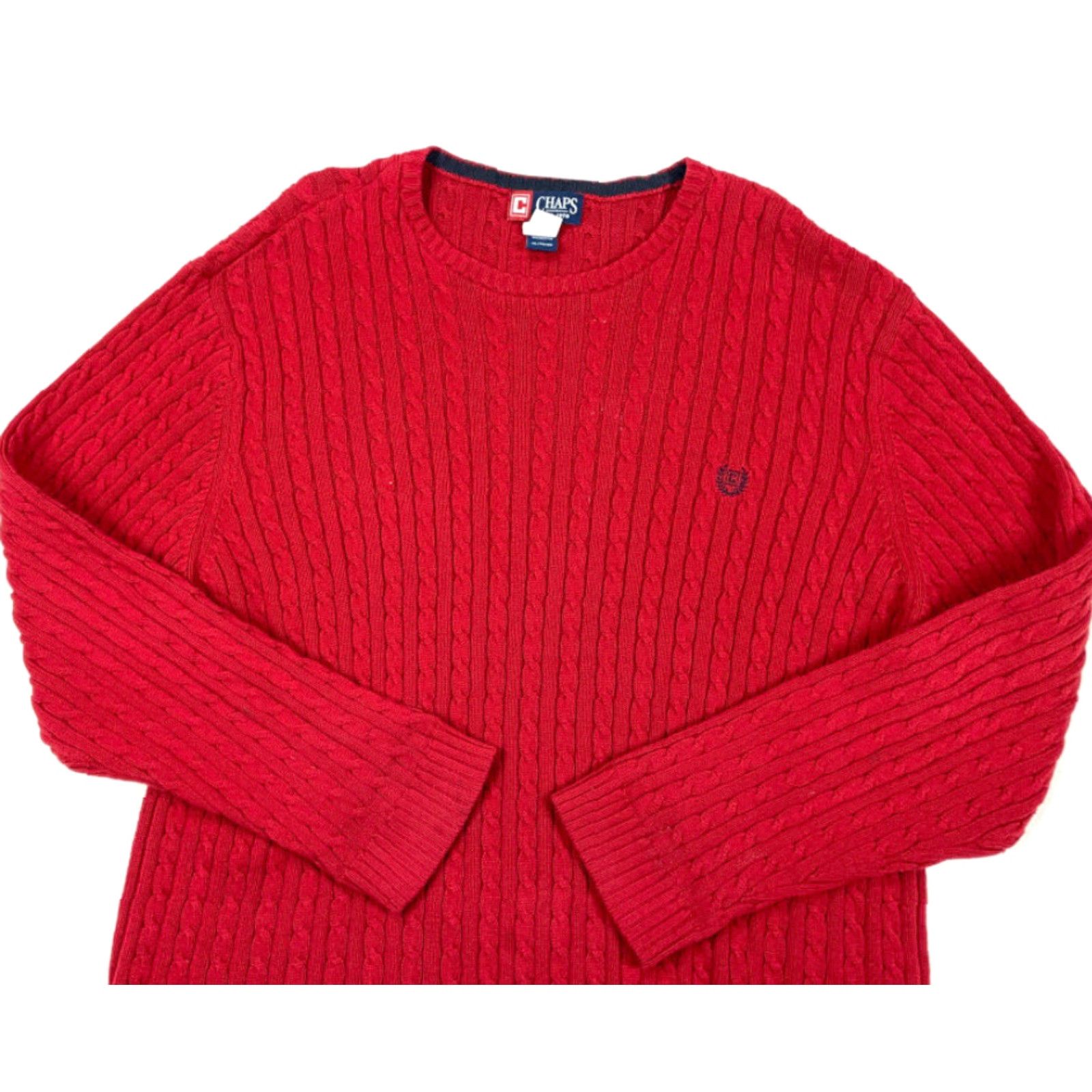 Chaps VTG 90s Red Cable Knit Pullover Sweater Chaps Men XL Cotton Embroidered Crew Neck Knit Style Pullover Size US XL / EU 56 / 4 - 4 Thumbnail