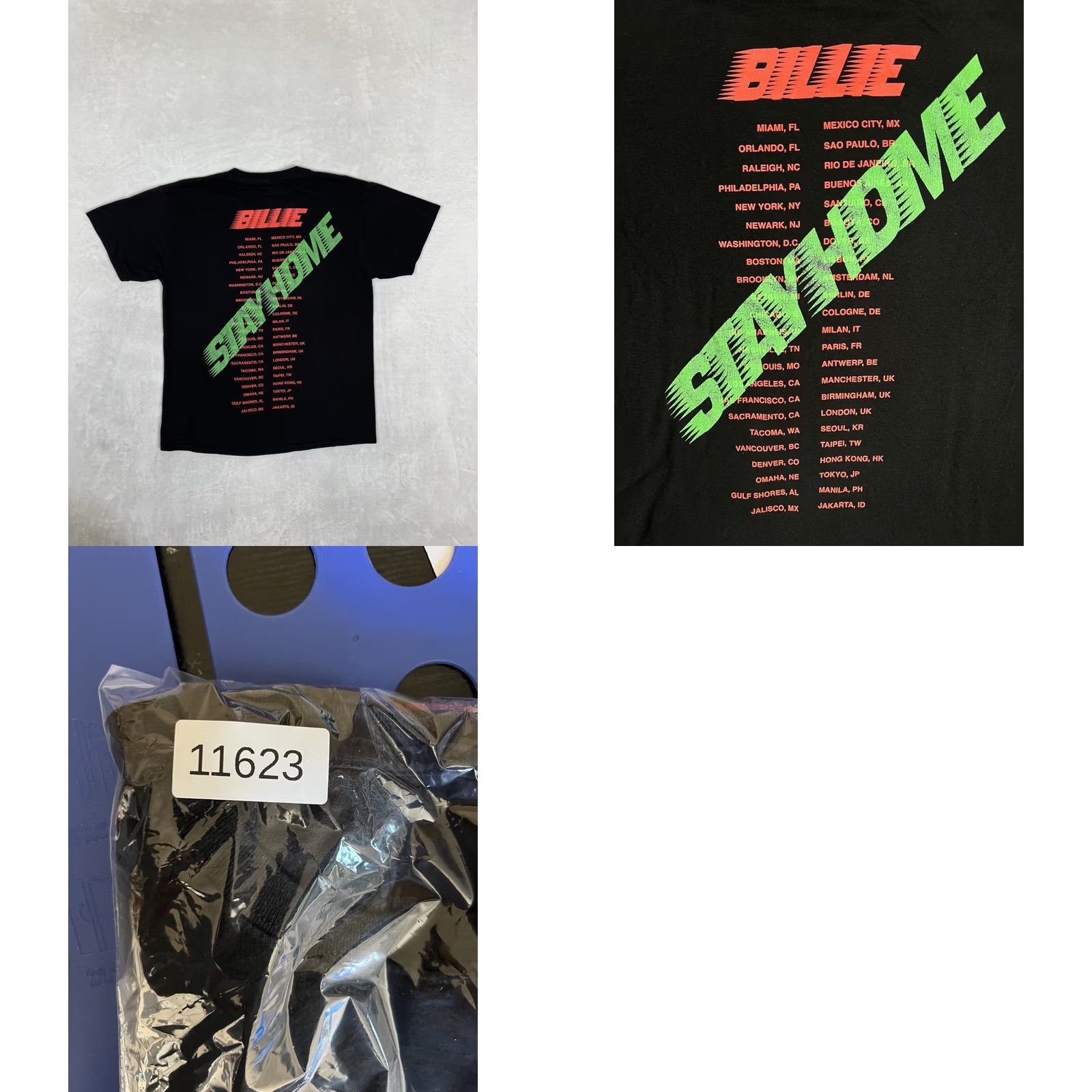 Vintage Billie Eilish Stay Home Tour T-Shirt M Regular Men Short Sleeve Crew Neck Black Cotton Double-Sided Graphic Print Concert Merch 2020s Size US M / EU 48-50 / 2 - 8 Thumbnail