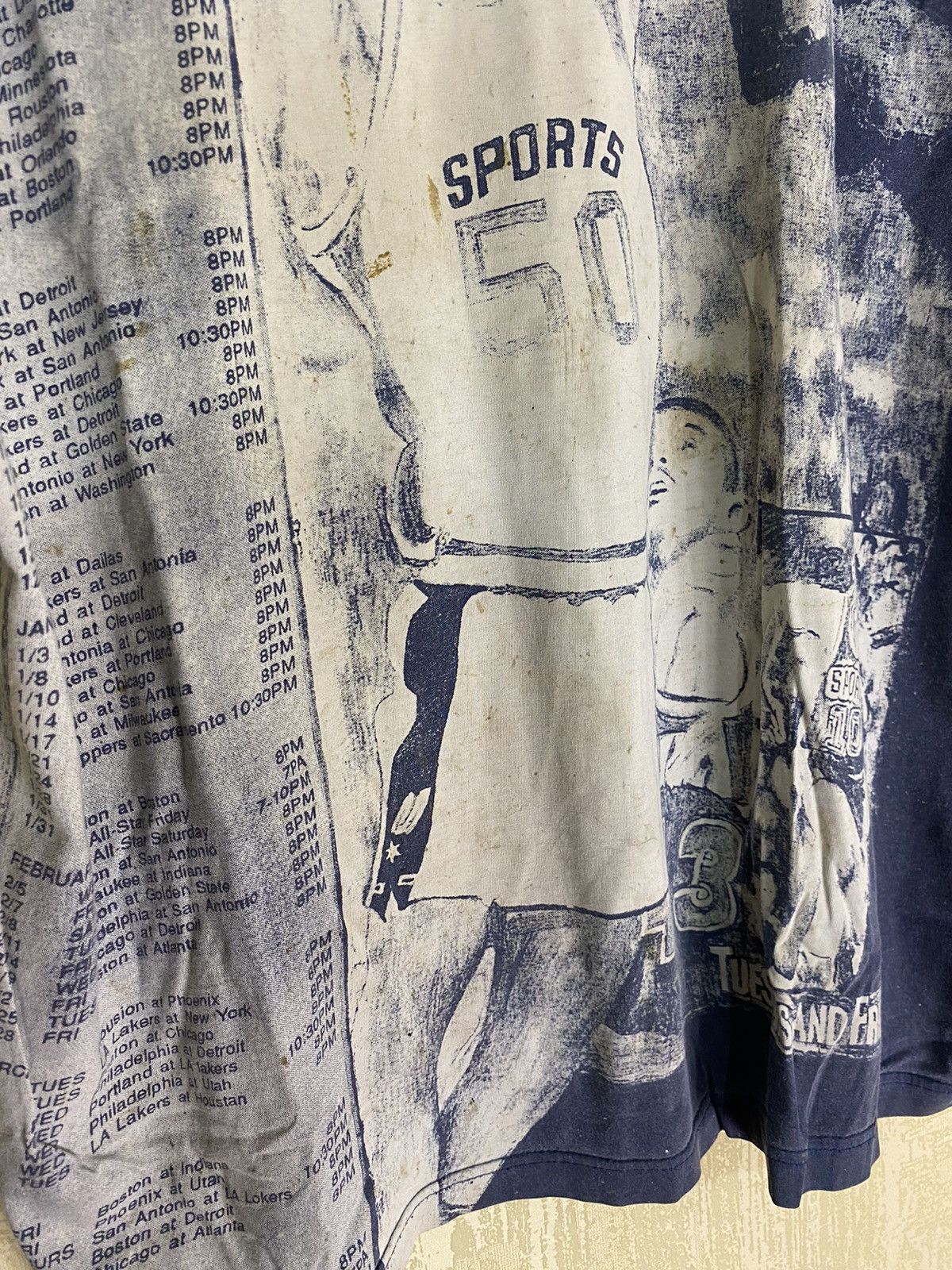 Japanese Brand × Vintage Vintage Basketball 90s Overprint Sun Faded Distressed Tee Size US XXL / EU 58 / 5 - 5 Thumbnail