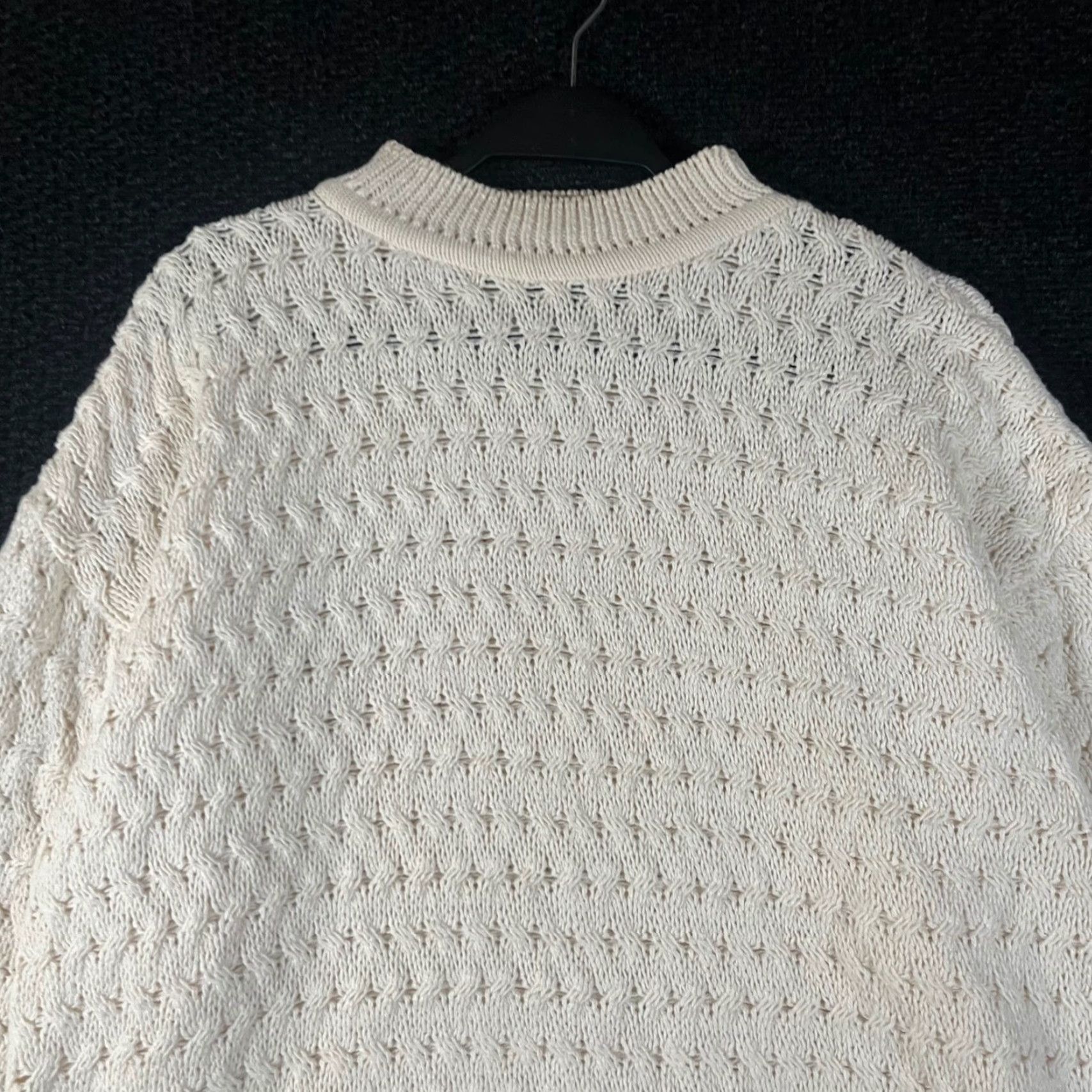 Vintage T.L.C. Mens M Ivory Crew Neck Cable Knit Sweater Vintage United States Made in USA Cotton Pullover Size US M / EU 48-50 / 2 - 2 Thumbnail