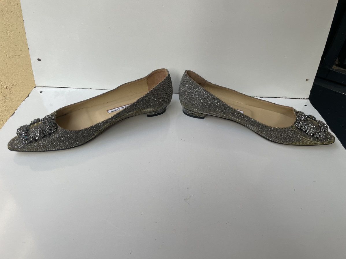 Manolo Blahnik Manolo Blahnik Hangisi Jeweled Glitter Silver Flats EUR 38 Size US 8 / IT 38 - 12 Thumbnail
