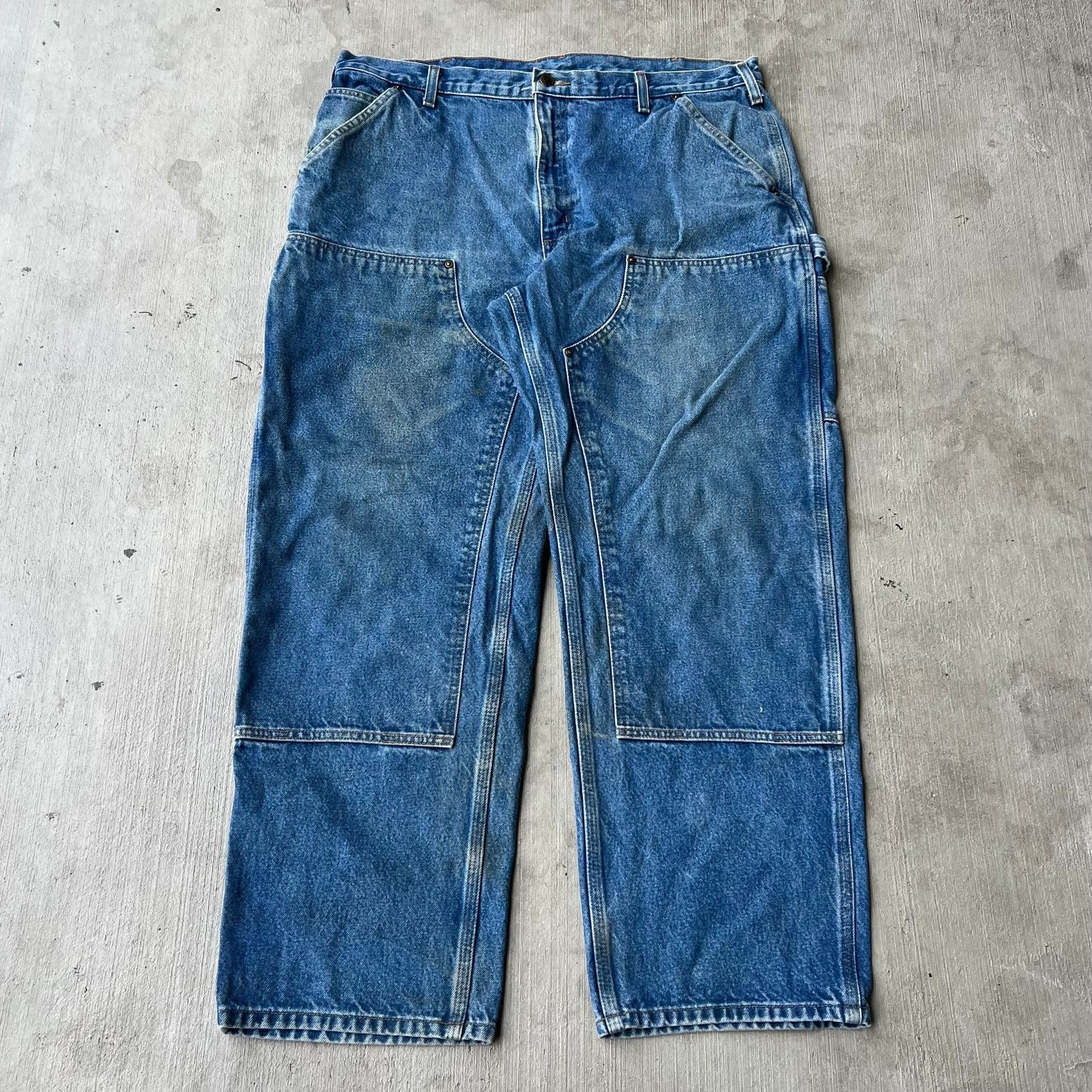 Carhartt × Vintage Carhartt blue denim jeans double knee work carpenter pants Size US 36 / EU 52 - 1 Thumbnail