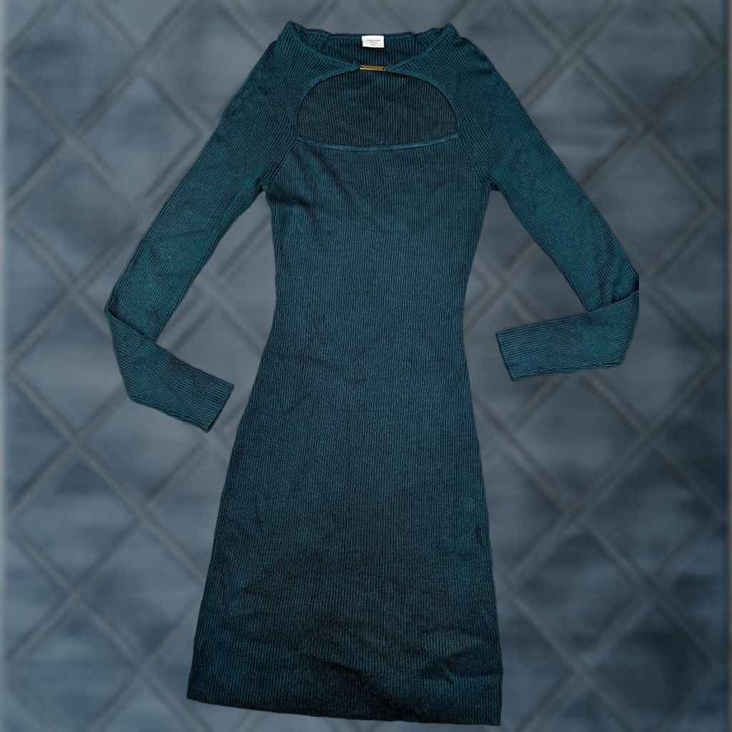 Abercrombie & Fitch Abercrombie & Fitch Women Tall LT Teal Blue Ribbed knit bodycon cutout long sleeve Size L / US 10 / IT 46 - 1 Thumbnail