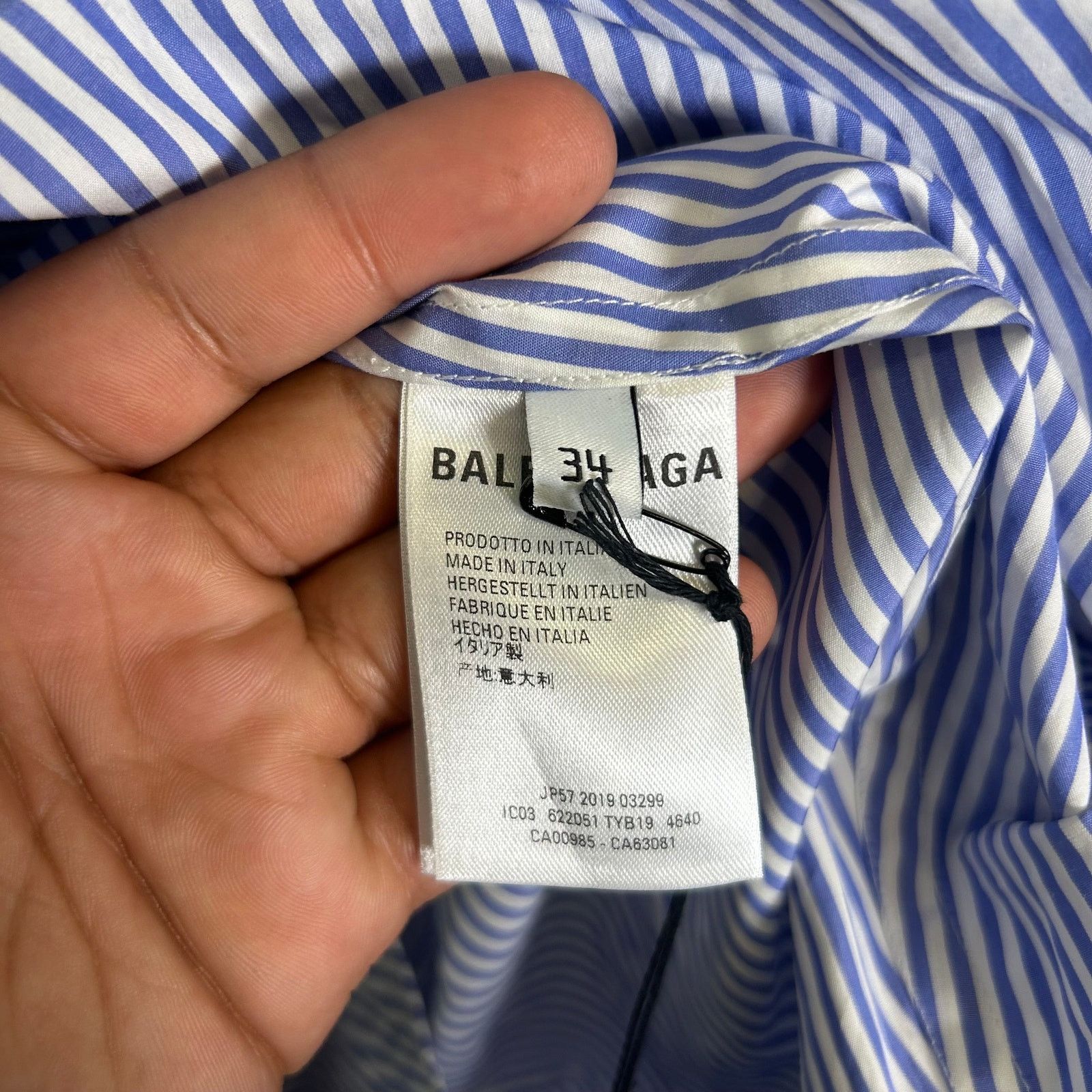 Balenciaga Balenciaga Blue Striped Back Logo Button-Up Shirt Size XL Size US XL / EU 56 / 4 - 5 Thumbnail