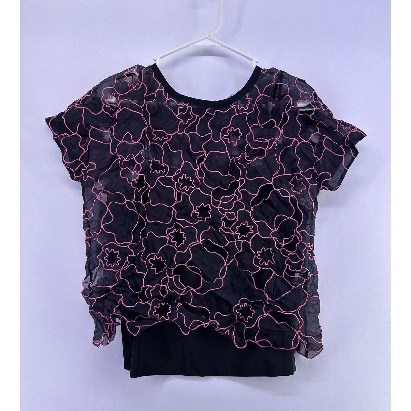 Diane von Furstenberg Diane von Furstenberg Sheer Silk Black & Pink Size10 Blouse Size L / US 10 / IT 46 - 6 Thumbnail