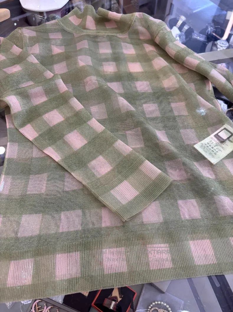 Fendi Fendi Mint Green Plaid Transparent Long Sleeve Under Shirt Size XXS / US 00 / IT 34 - 8 Thumbnail