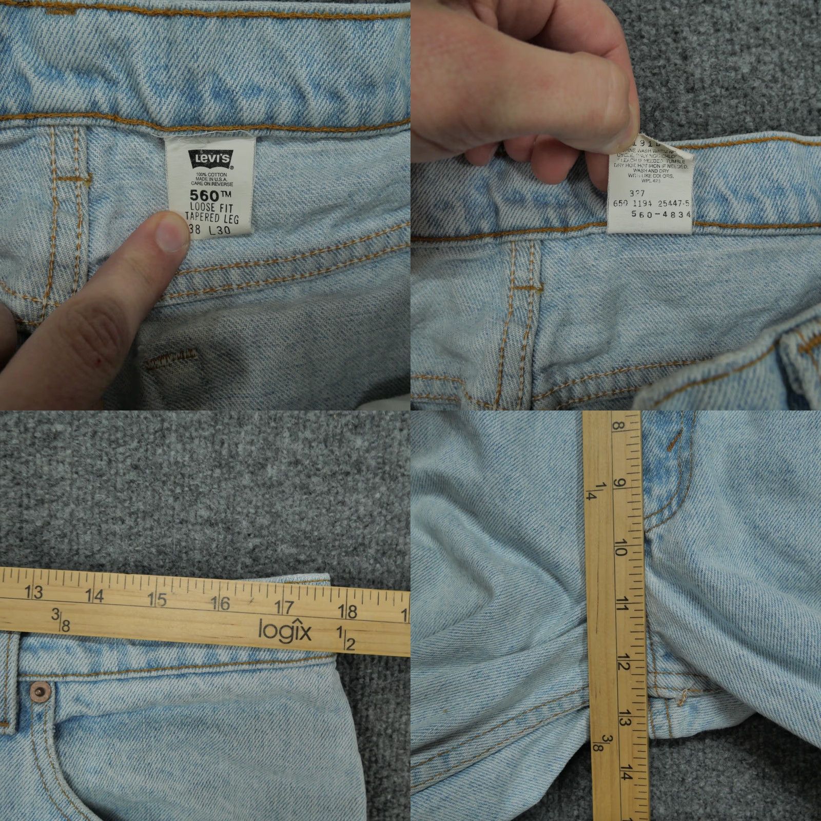 Levi's VINTAGE Levi's 560 Jeans Mens 38x30 Blue Distressed 90s Baggy Tapered Relaxed Denim Jeans Mens Sizes 38 90s Size US 36 / EU 52 - 8 Thumbnail