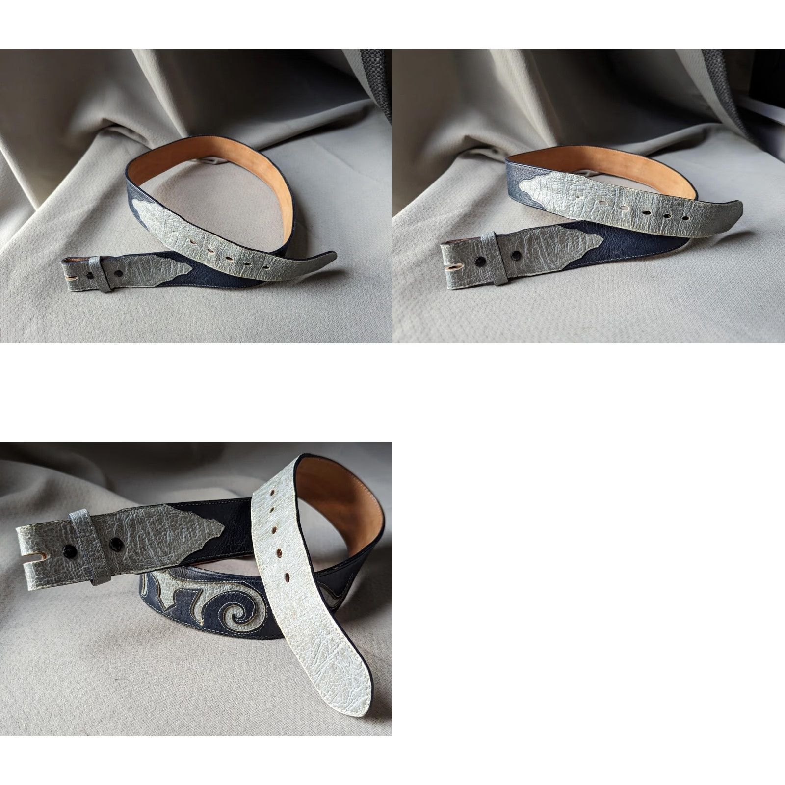 VINTAGE Tony Lama belt 1-5/8 wide 32 blue/gray USA made cowhide leather Western belt Mens