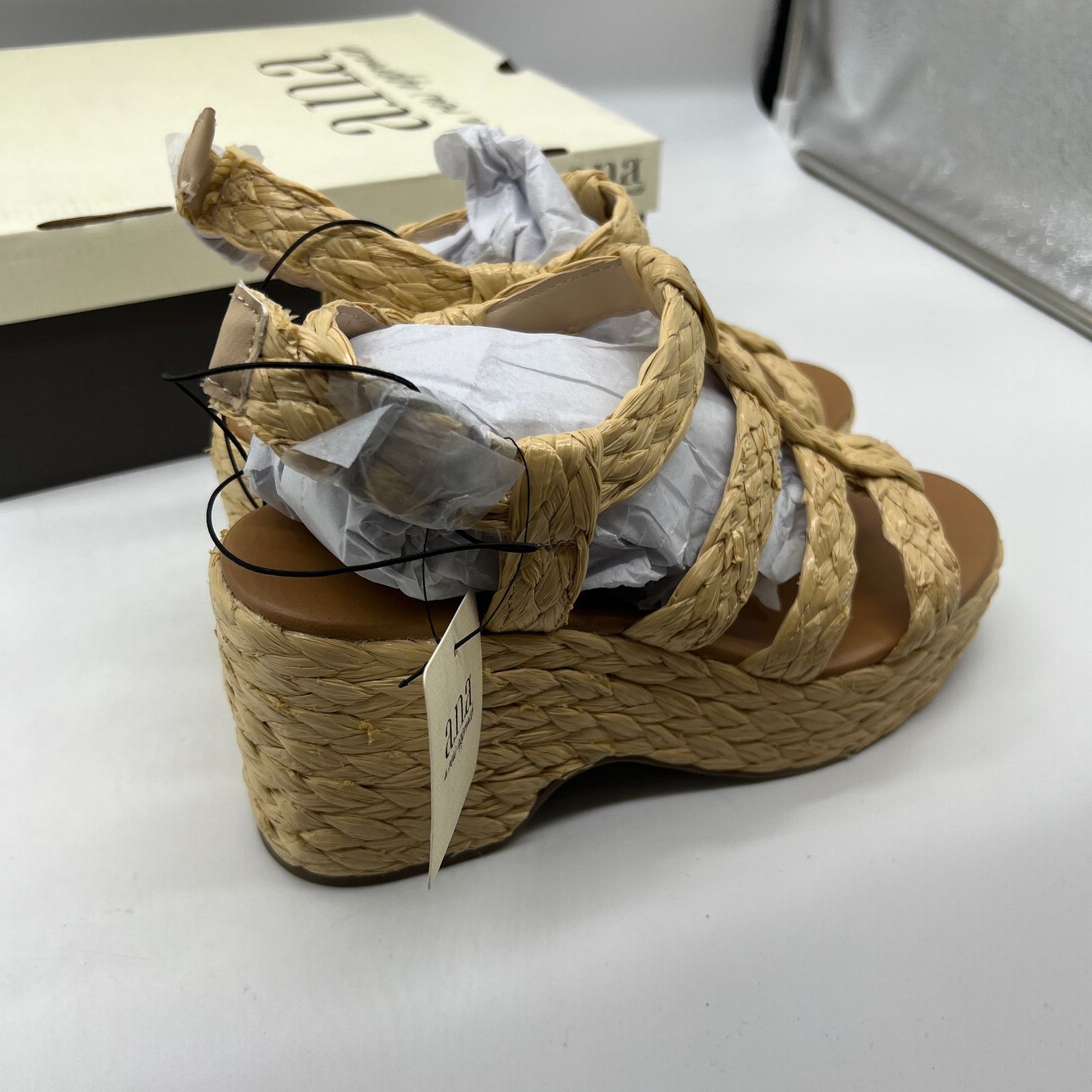 Other a.n.a Womens Merlin Wedge Sandals Brown Natural Size 9.5M Size US 9.5 / IT 39.5 - 6 Thumbnail