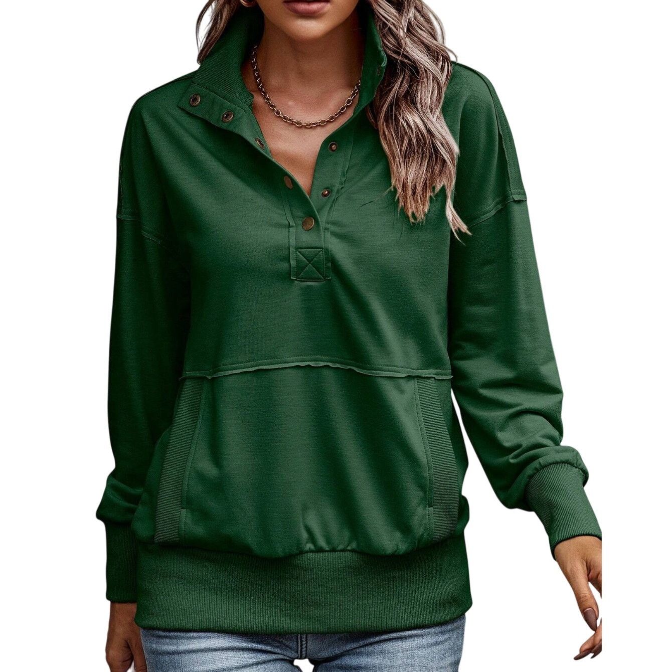 Shein Stand Collar Half-Button Kangaroo Pocket Sweatshirt, Size M Size M / US 6-8 / IT 42-44 - 1 Thumbnail