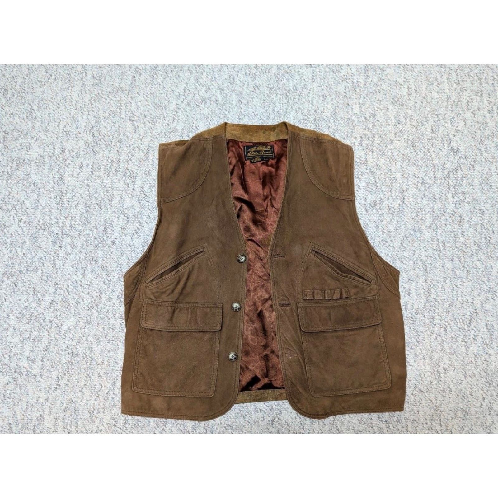 Eddie Bauer VINTAGE Eddie Bauer leather vest M brown suede SPORTSMAN duck hunting UTILITY Mens Vest 42-44 brown suede leather duck hunting vintage 1940s? Size US M / EU 48-50 / 2 - 3 Thumbnail