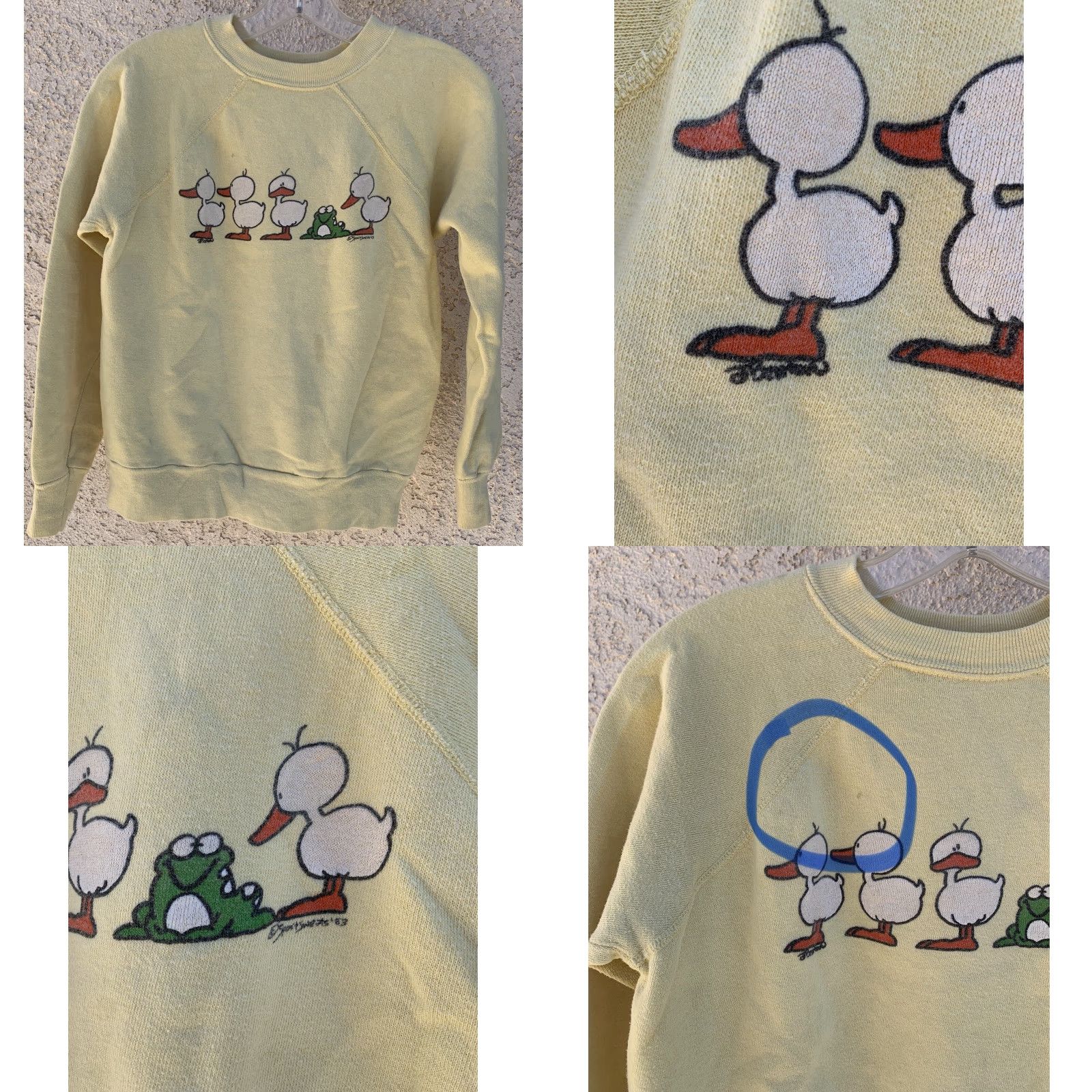 Vintage VINTAGE Jean Top Raglan Sweatshirt Ducks Frog Size S Yellow 80s Women Sweatshirt Pullover Raglan Runs Small Size S / US 4 / IT 40 - 8 Thumbnail