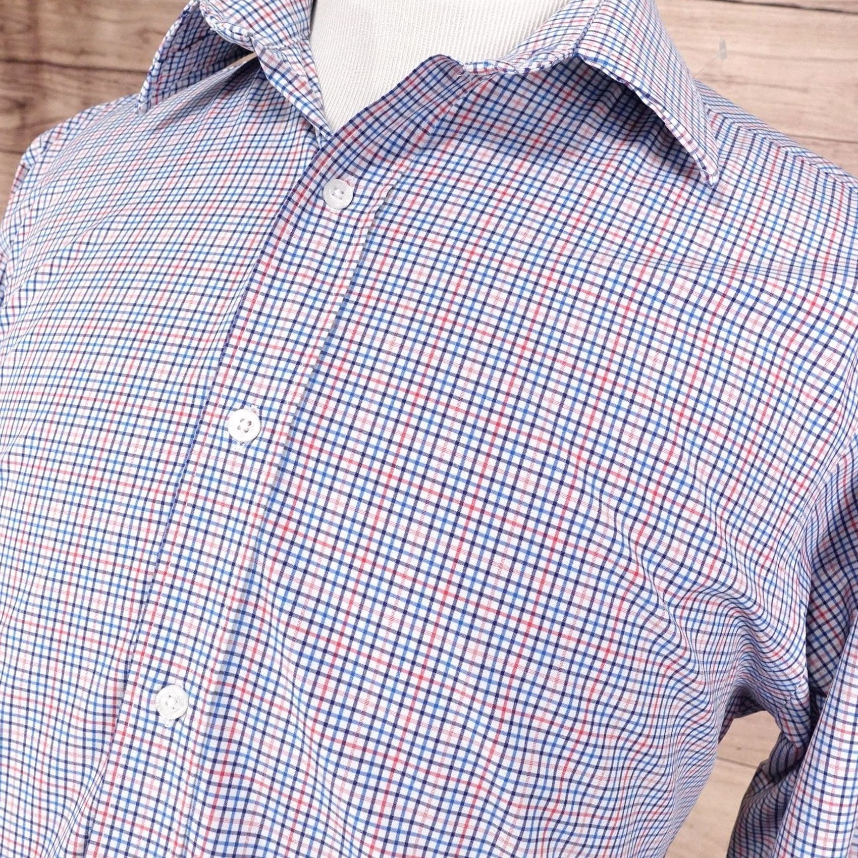 Lands' End Lands' End Dress Shirt Blue Check Regular Fit Long Sleeve Button Front 16-16.5 34/35 Mens Large MultiColor Casual Business Regular Mens Size 42R - 2 Thumbnail