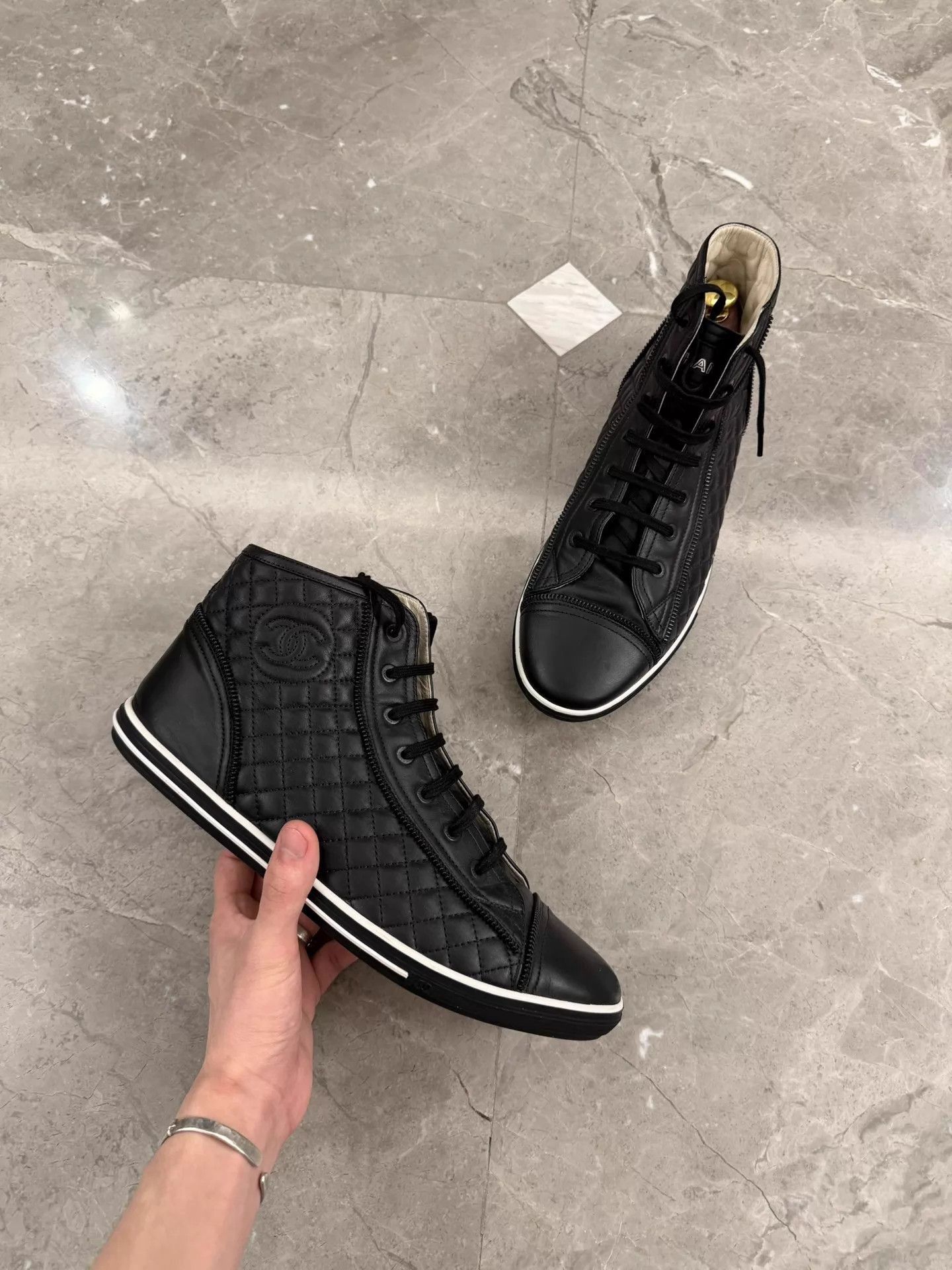 Chanel Black Quilted High-Top Sneakers Size 10 Size US 10 / EU 43 - 1 Thumbnail