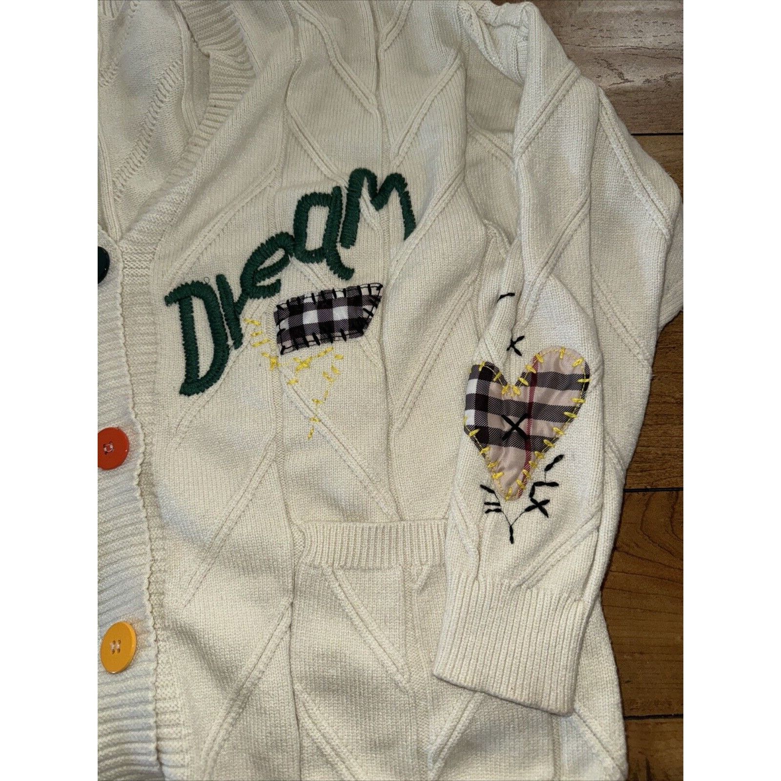 Vintage Ebossy Knitted Cardigan Cream White L 22x23 Patchwork Size L / US 10 / IT 46 - 3 Thumbnail