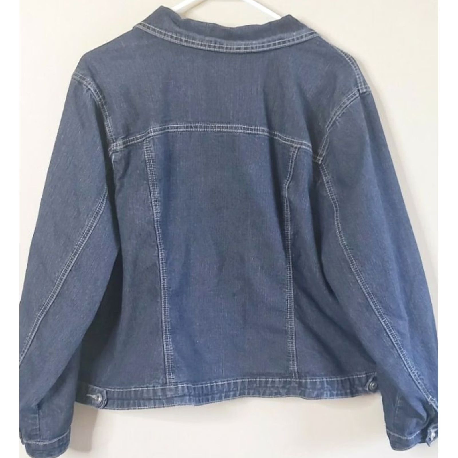 Denime New Identity Denim Jacket Women's 22/24 Short 23" Blue Rhinestone Button Jeans Jacket Casual Comfort Womens Size 3XL / US 20-22 - 5 Thumbnail
