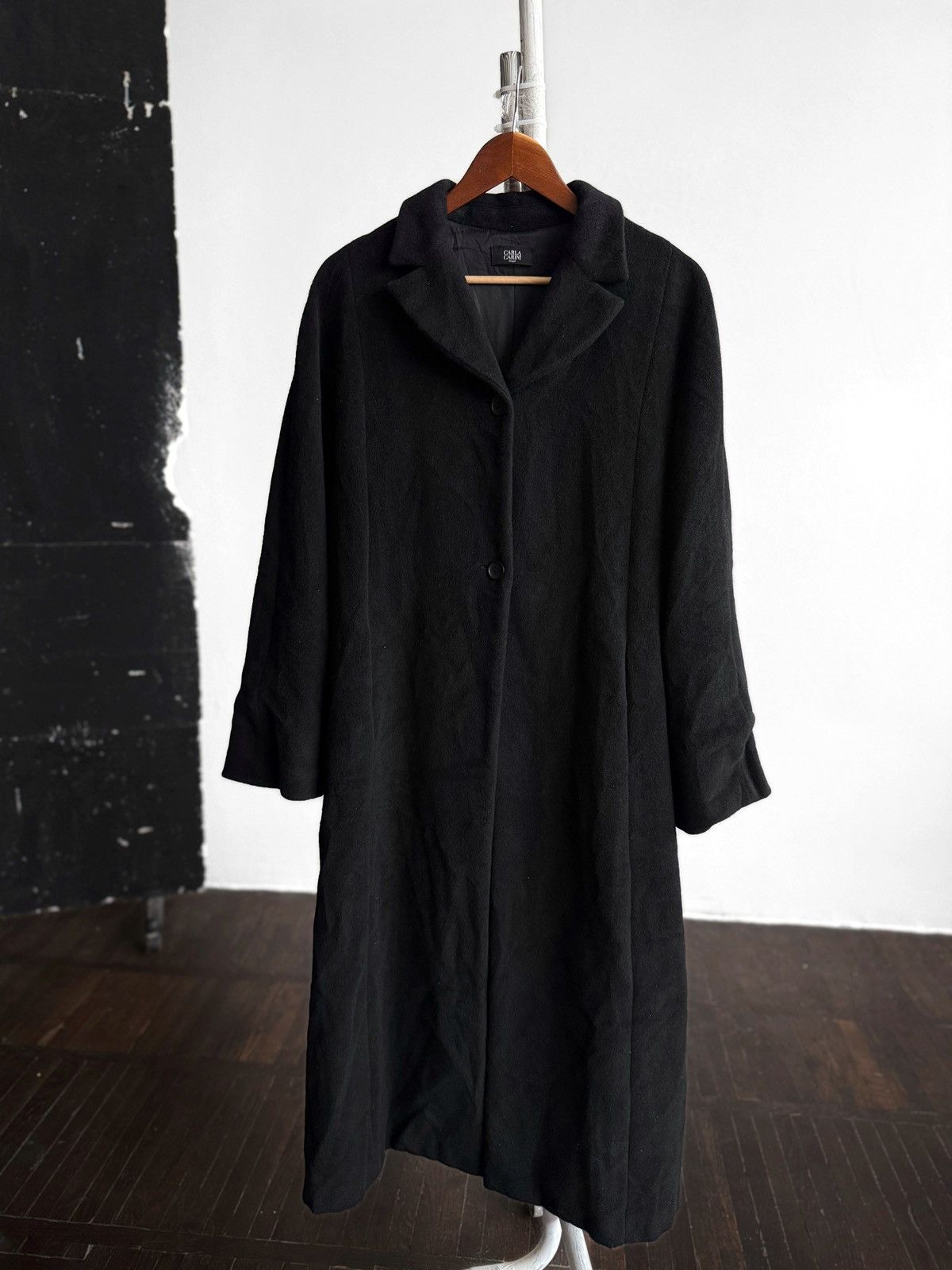 Other Carla Carini Italy Women Black Long Wool Coat Jacket Classic Size L / US 10 / IT 46 - 3 Thumbnail