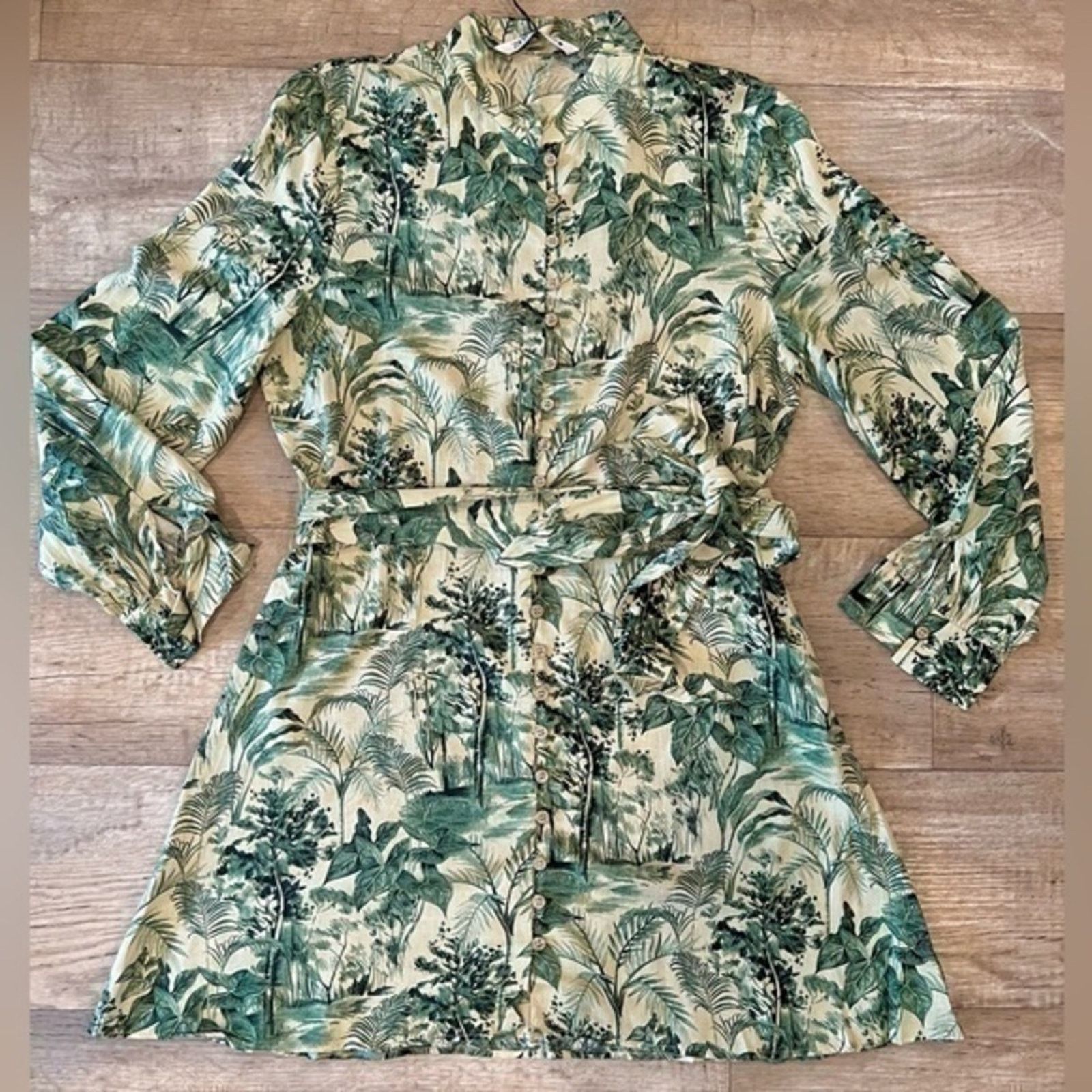 Zara ZARA Green Printed Belted Dress NWT Size M / US 6-8 / IT 42-44 - 16 Thumbnail