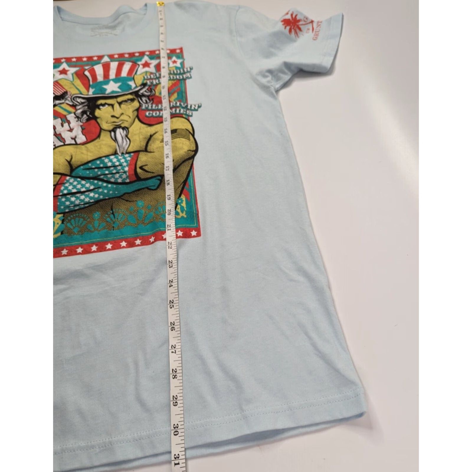 Vintage Grunt Style T-Shirt Light Blue Short Sleeve Patriotic Uncle Slam Soldier Men XL Size US XL / EU 56 / 4 - 5 Thumbnail