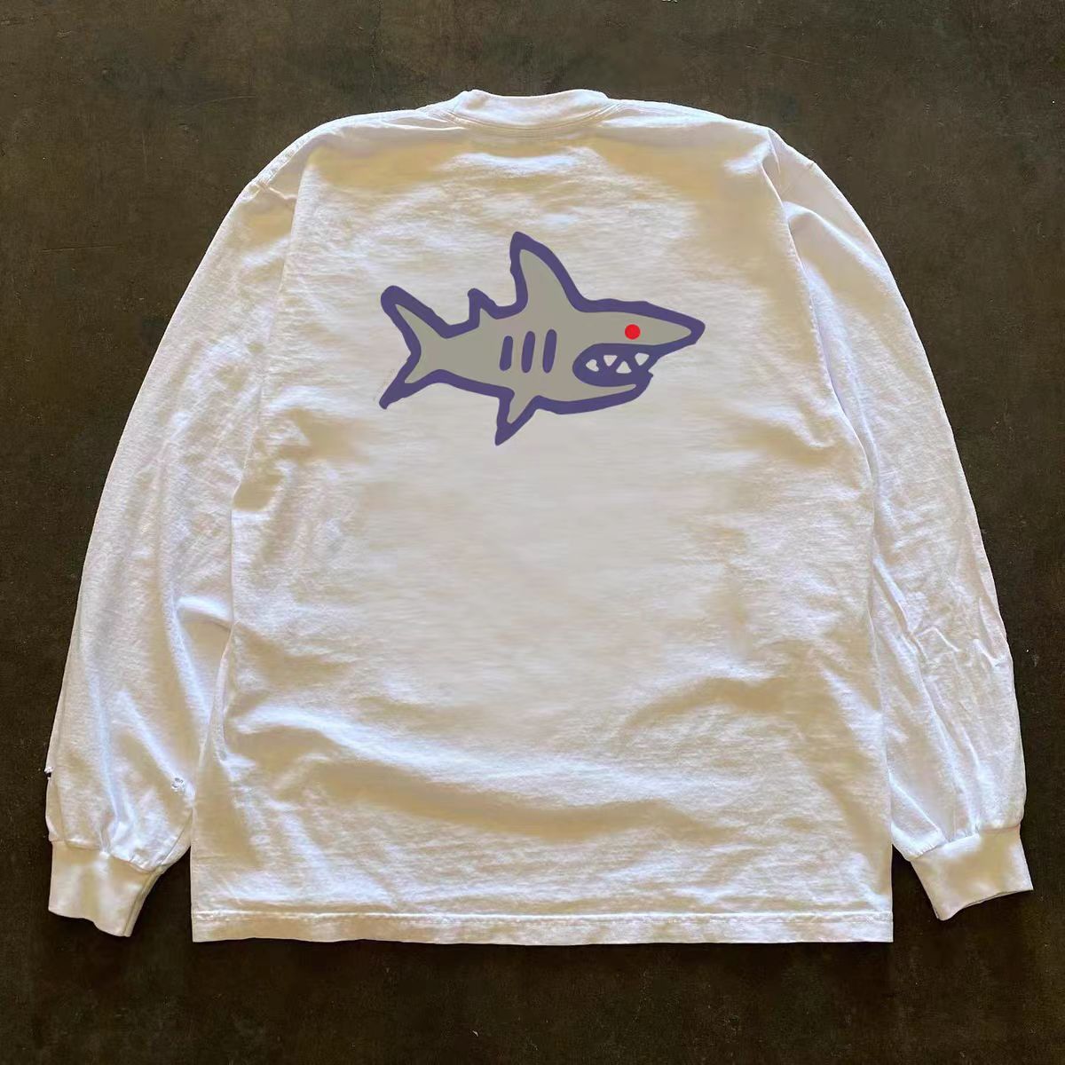 Japanese Brand White retro casual shark print long-sleeved t-shirt Size US M / EU 48-50 / 2 - 1 Thumbnail