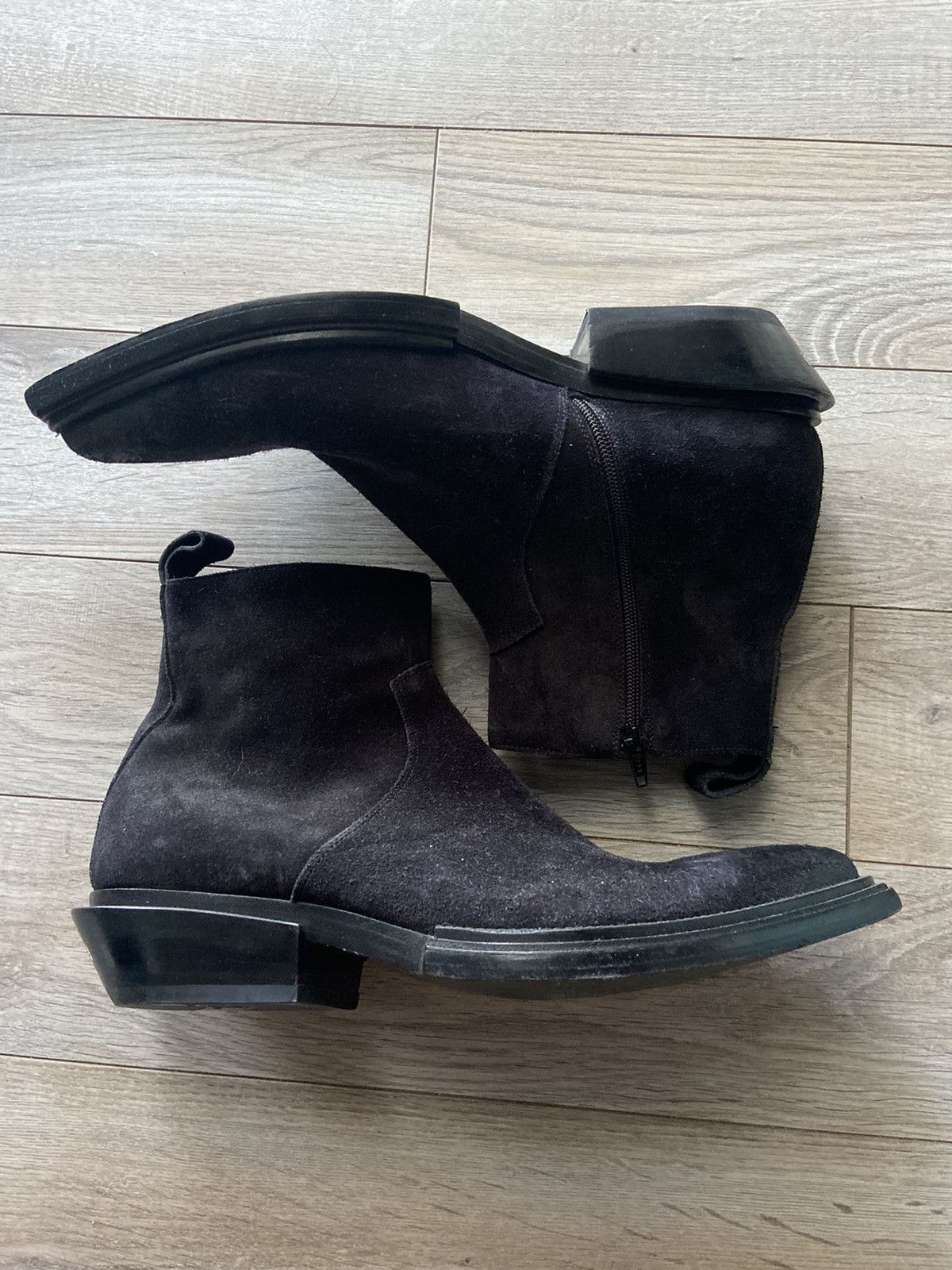 image of Balenciaga Brashed Suede Santiag Boots in Black, Men's (Size 10)