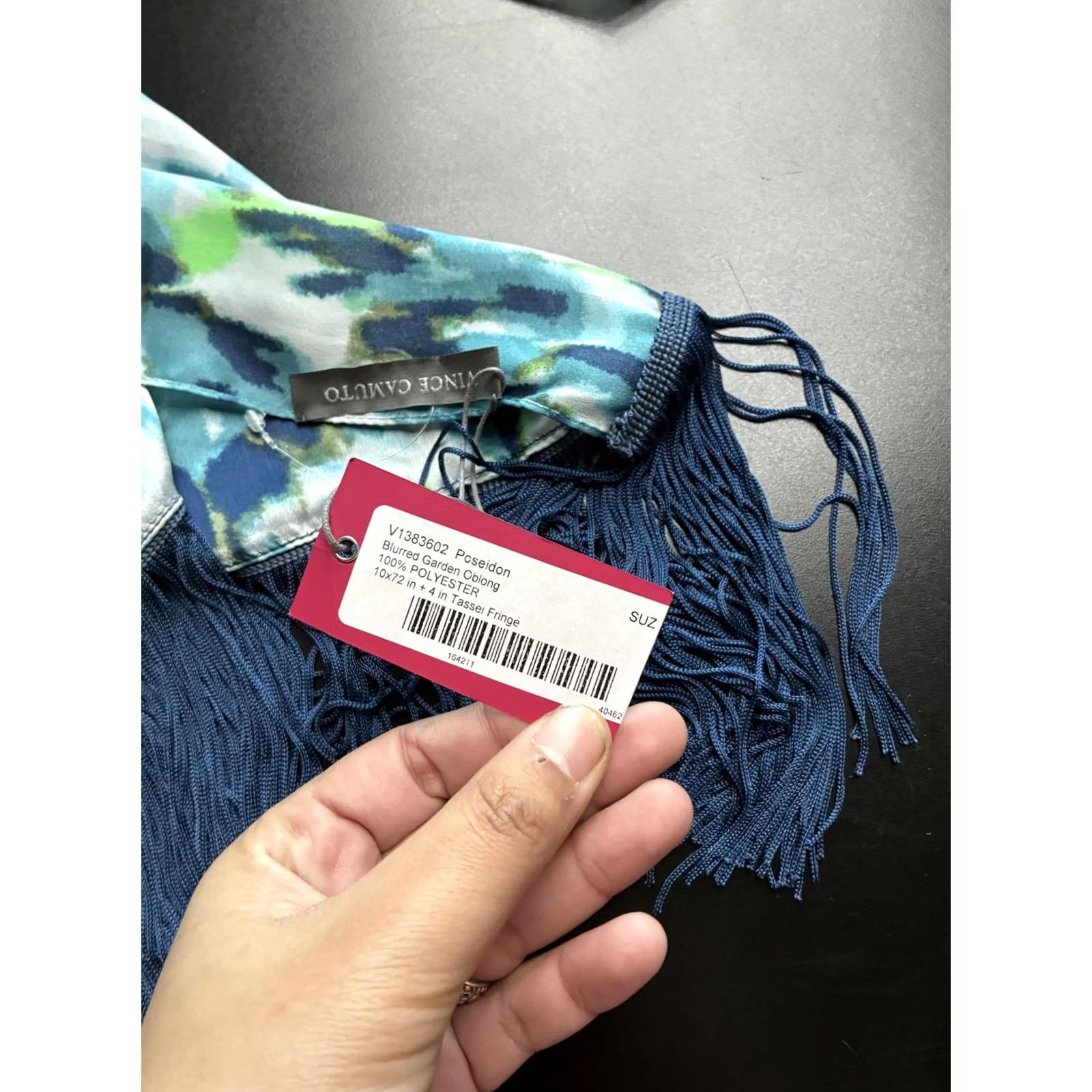 Vince Camuto Vince Camuto Scarf Womens One Size Blue Floral Chiffon Rectangle Tassel Fringe Size ONE SIZE - 3 Thumbnail