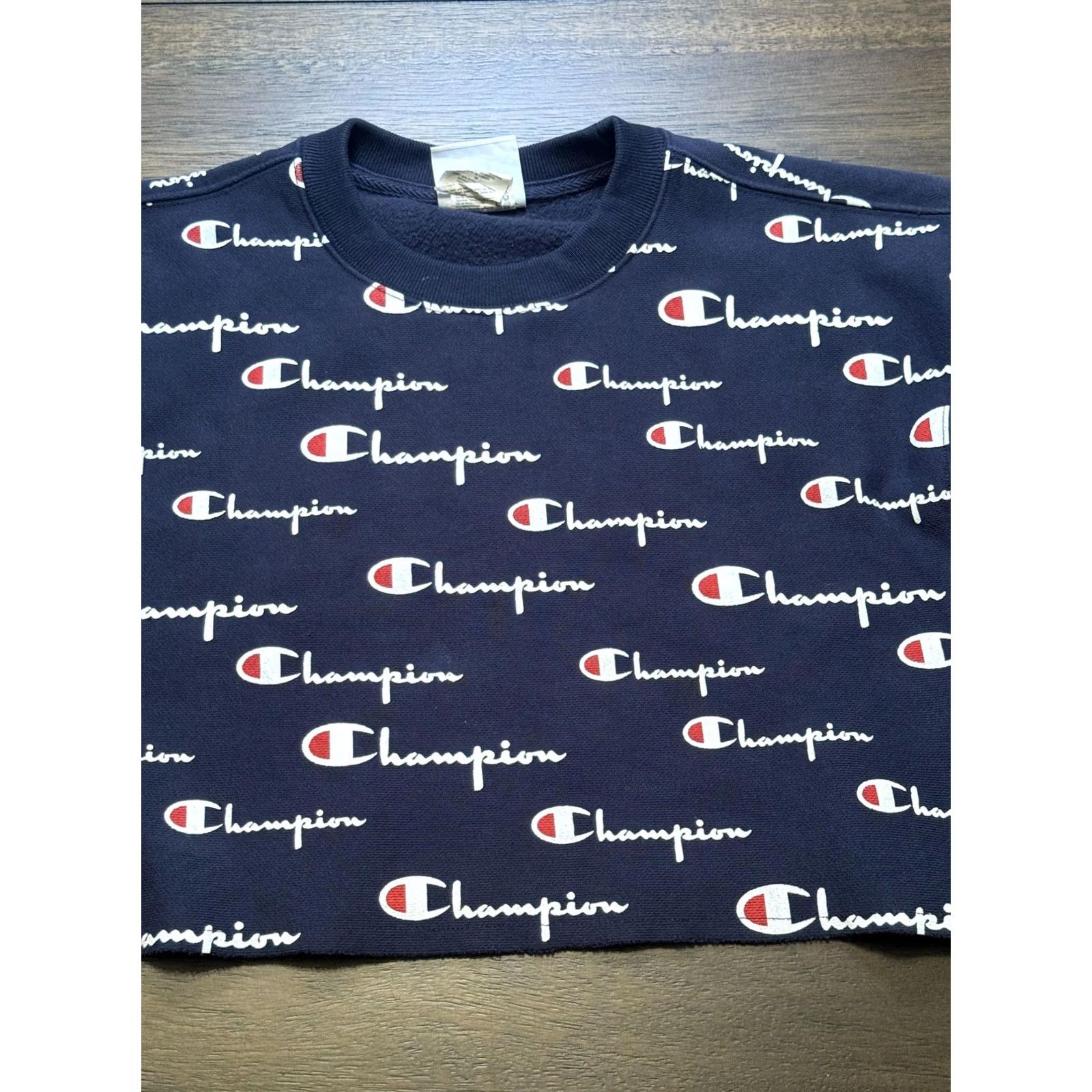 Champion Champion Shirt Womens S Blue Sweatshirt Reverse Weave Allover Logo Cropped Crewneck Size S / US 4 / IT 40 - 2 Thumbnail