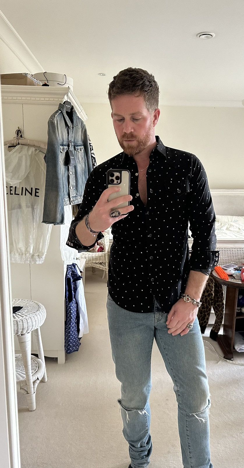 Saint Laurent Paris Grail SS16 Saint Laurent black shirt white star polka dot S Size US S / EU 44-46 / 1 - 4 Thumbnail