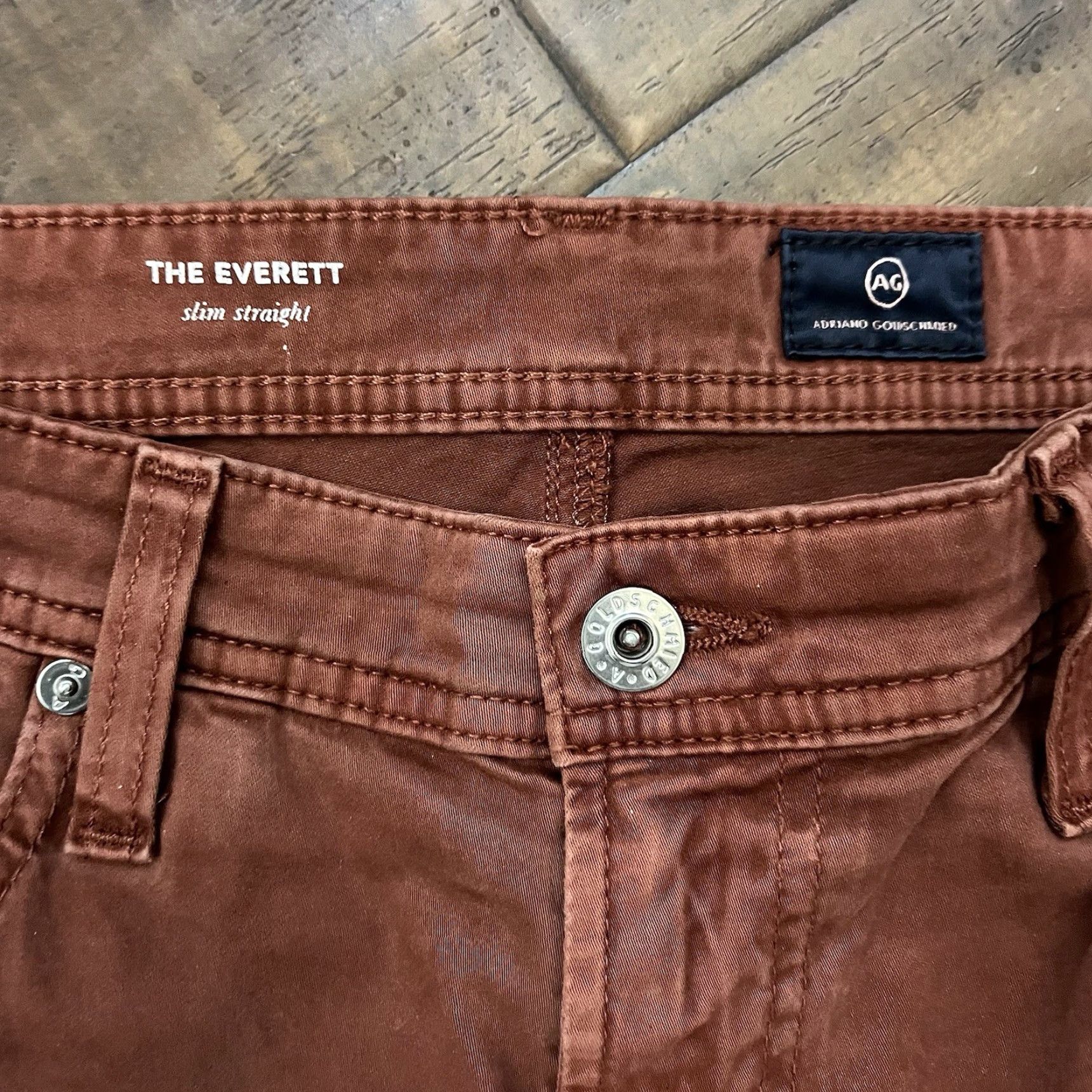 Vintage AG Adriano Goldschmied The Everett Chino Pants 31x34 Burgundy Men Slim Straight Size US 31 - 3 Thumbnail