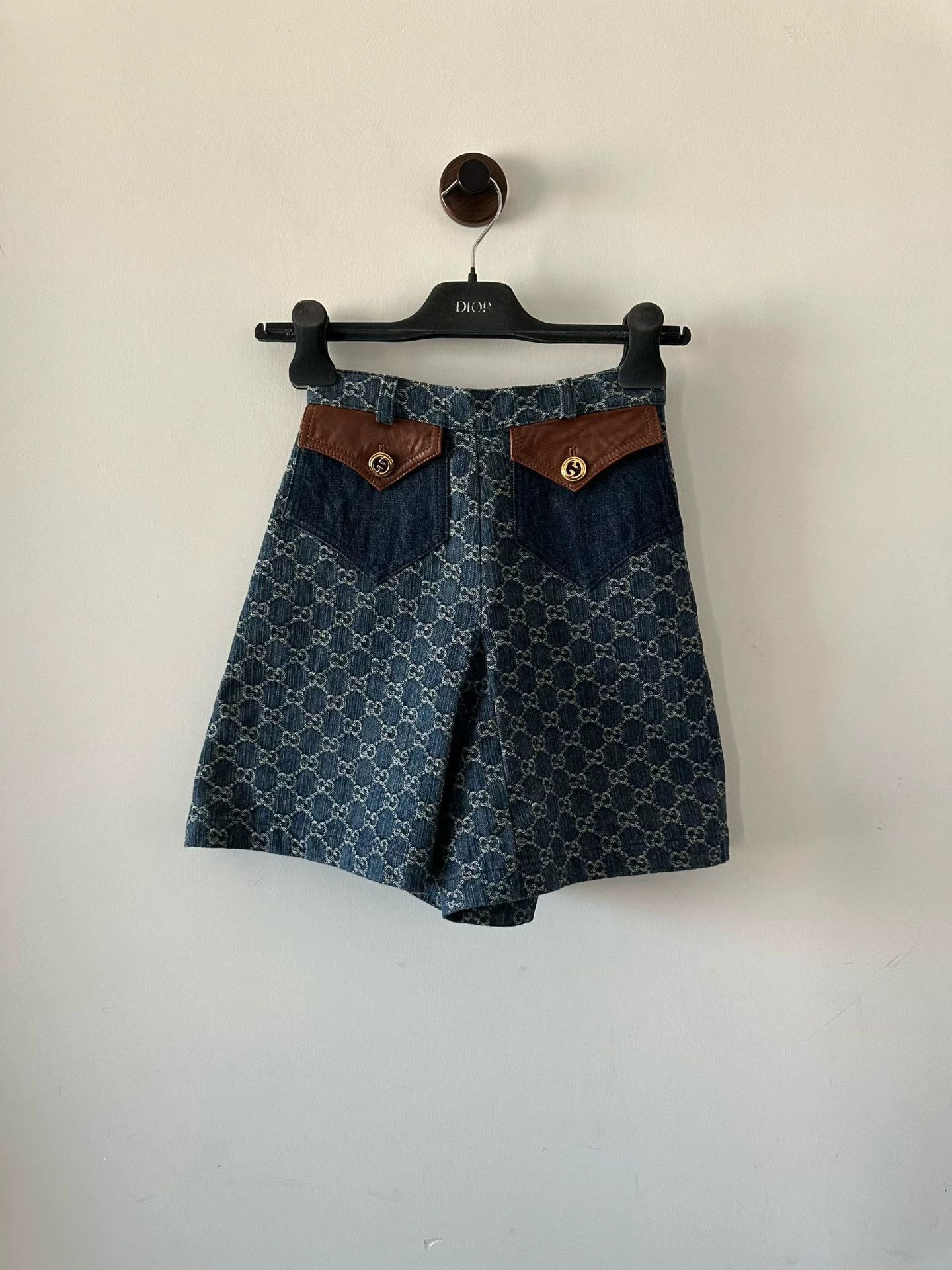 Gucci All-Over Logo Denim Shorts - Size 36