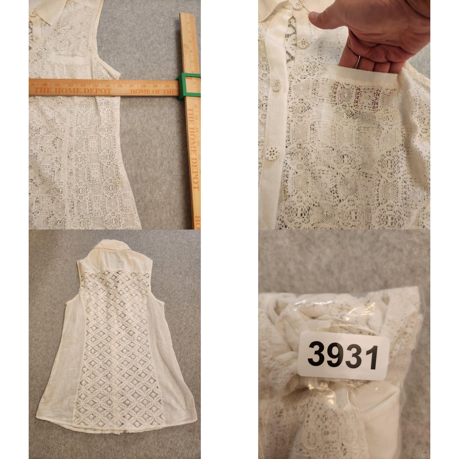 Vintage CAbi Shirt Womens Small Ivory Lace Sleeveless Button Front Collared Sheer Blouse Size S / US 4 / IT 40 - 8 Thumbnail