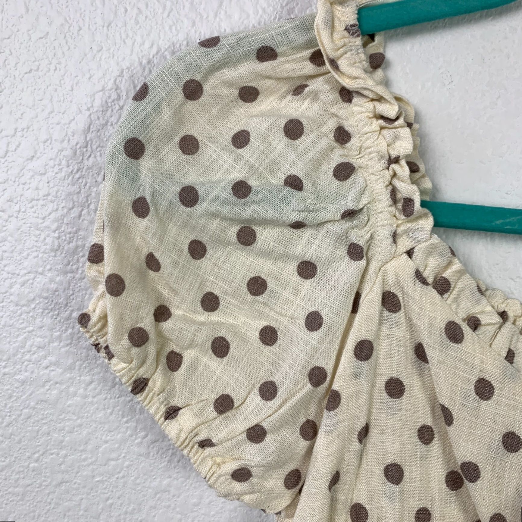 Vintage Monteau Los Angeles Brown Pinup Polka Dot Puff Sleeve Blouse Shirt Medium NWT Linen Rayon Ivory Short Sleeve Ladies Regular Size M / US 6-8 / IT 42-44 - 2 Thumbnail