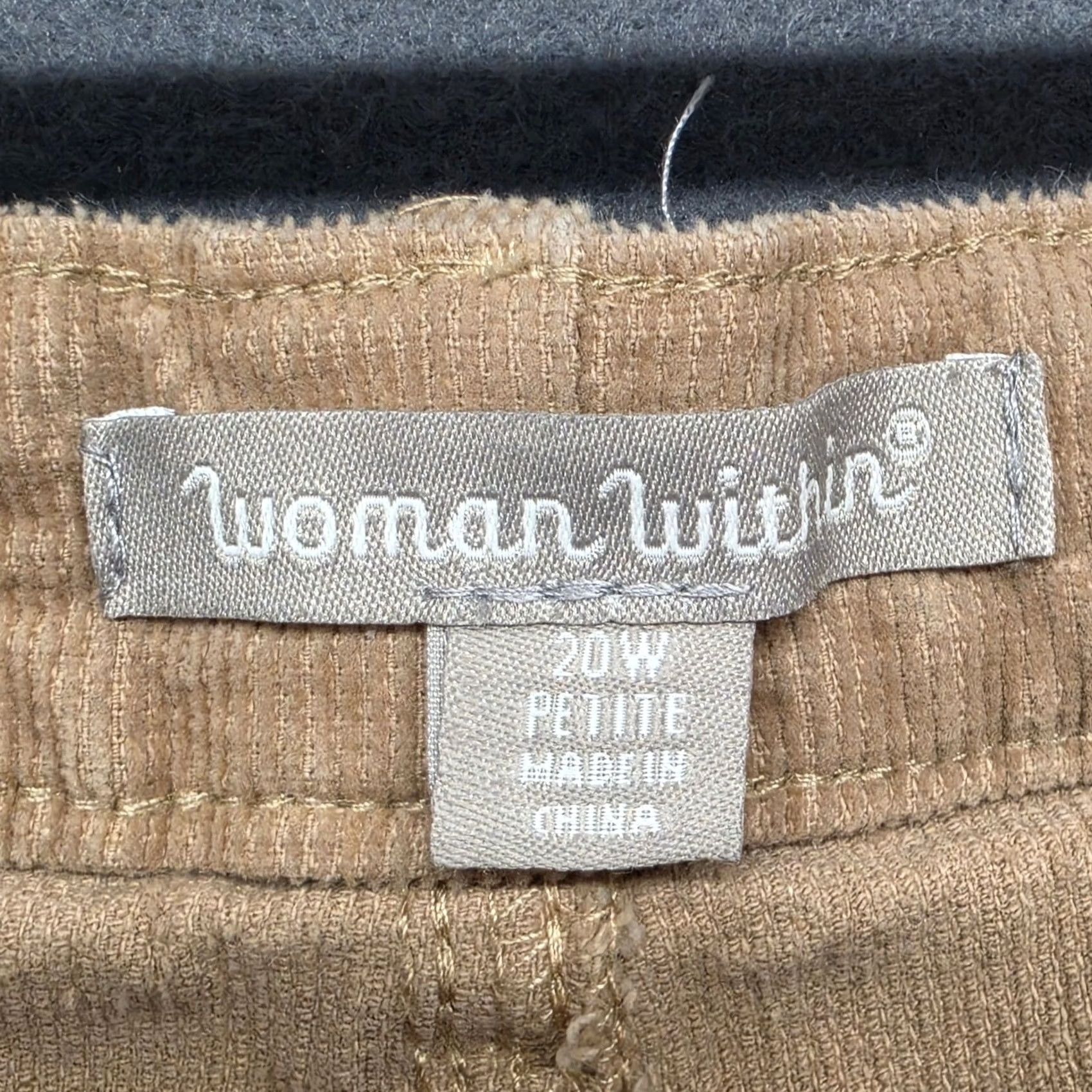 Vintage Woman Within Pants Womens 20W Beige Fine Wale Corduroy Straight Leg Stretch Size 42" / US 20 - 3 Thumbnail