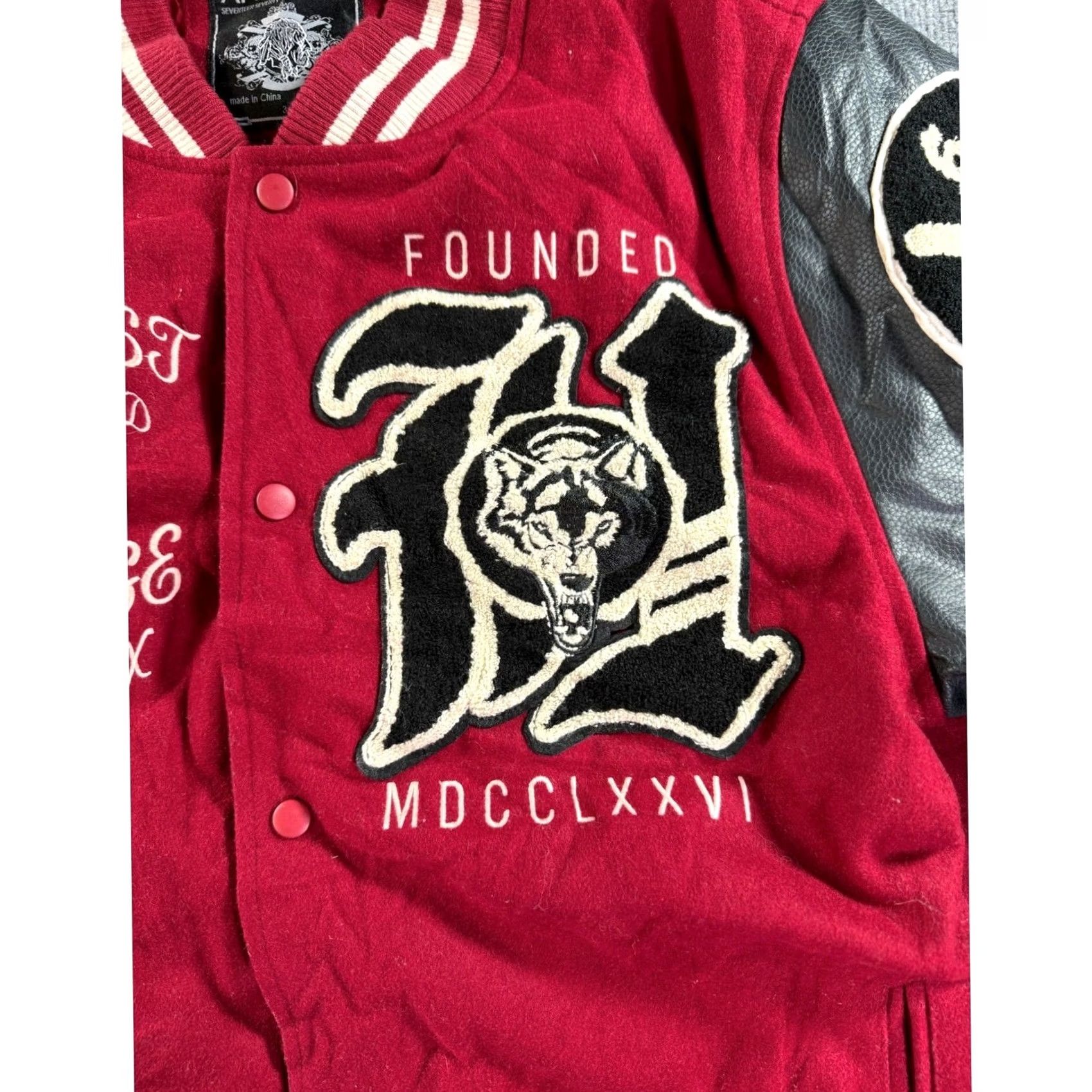 LONE WOLF VINTAGE Heritage America Varsity Jacket Mens 3XL Burgundy Patchwork Letterman Size US XXL / EU 58 / 5 - 4 Thumbnail