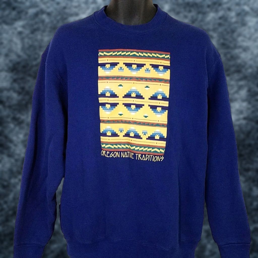 Fruit Of The Loom VINTAGE Oregon Native Sweatshirt Mens Size Large Blue 90s Southwestern USA Mens Size US L / EU 52-54 / 3 - 1 Thumbnail