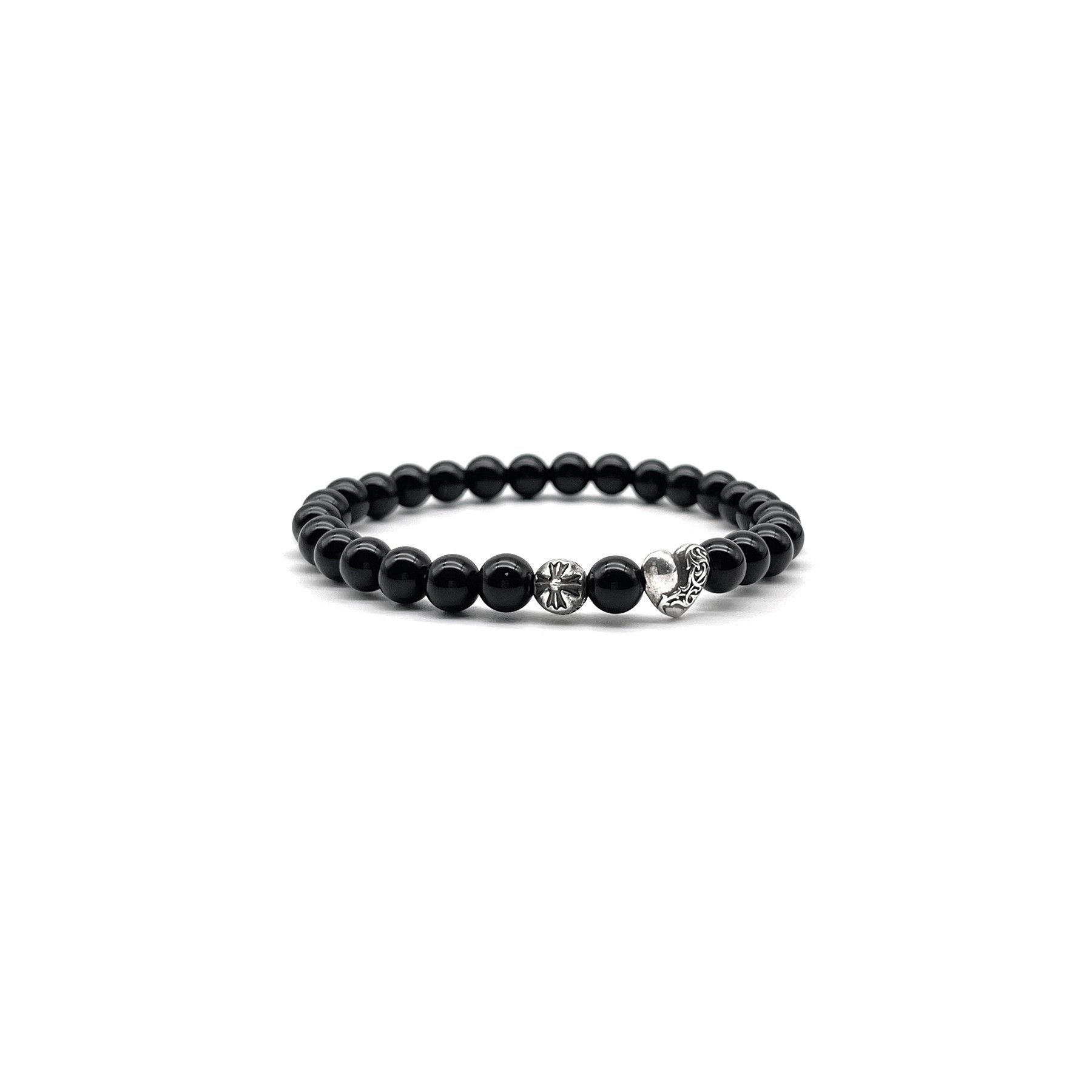 Chrome Hearts Chrome Hearts 6mm Silver Vine Heart Cross Black Bracelet Size ONE SIZE - 2 Thumbnail